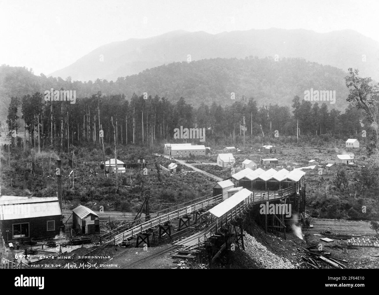 Mine de charbon Seddonville, Nouvelle-Zélande, vers 1910. Photo de Muir Moodie de Dunedin Banque D'Images