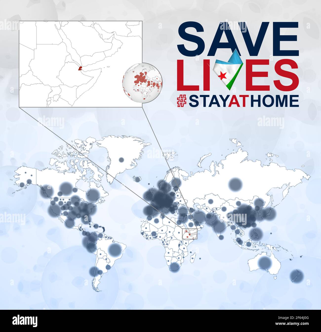 Carte Du Monde Avec Les Cas De Coronavirus Se Concentrer Sur Djibouti La Maladie Covid 19 A Djibouti Slogan Sauver Des Vies Avec Drapeau De Djibouti Modele Vectoriel Image Vectorielle Stock Alamy