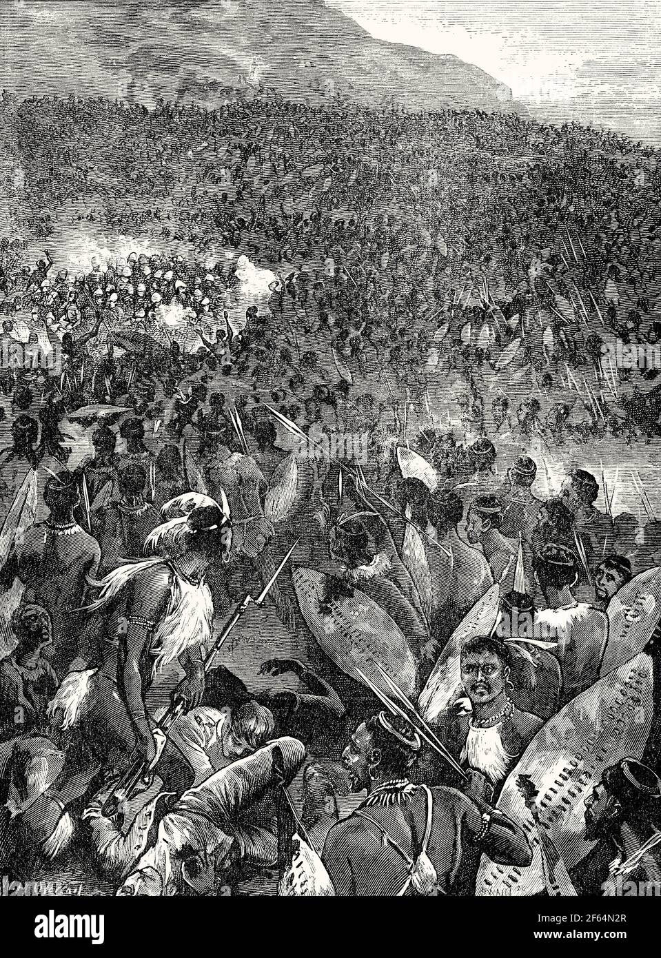 Guerriers Zulu, bataille d'Isandlwana, guerre Anglo-Zulu le 22 janvier 1879 Banque D'Images