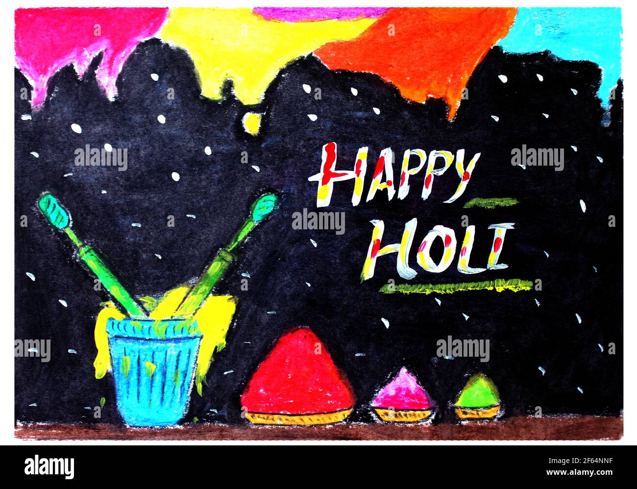 Indian Holi Festival carte design, Happy Holi Abstract Painting Design, sélective avec flou Banque D'Images