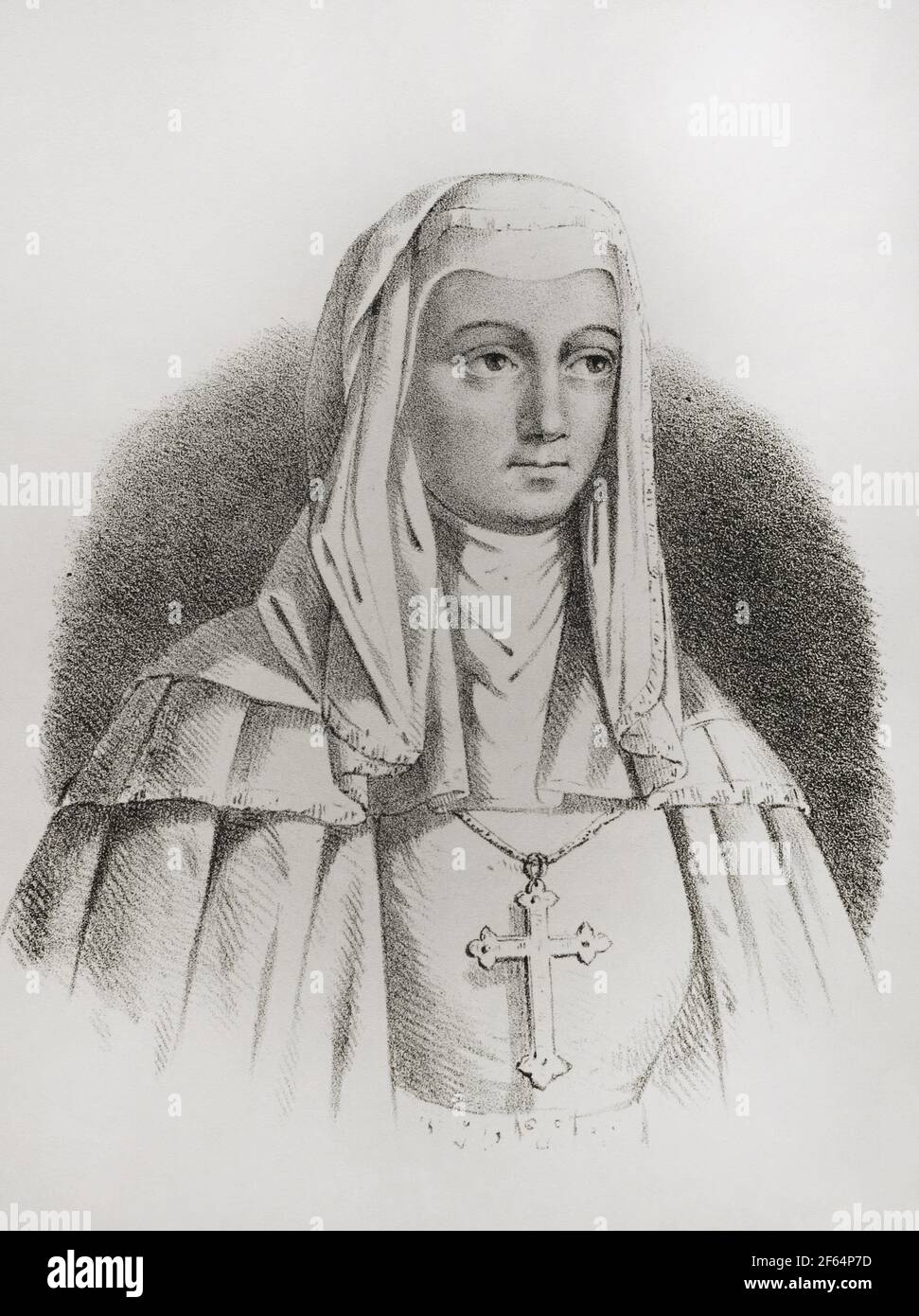 Maria de Molina (Maria Alfonso Télé de Meneses) (1264-1321). La reine consort de Castille et Léon (1284-1295) par mariage à Sancho IV de Castille. Lithographie. Cronica General de España, Historia Ilustrada y Descriptiva de sus Provincias. Castilla-la Vieja, 1870. Banque D'Images