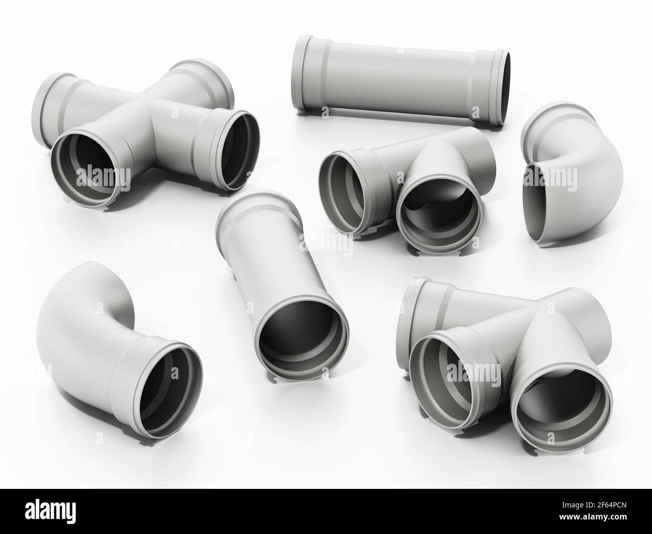 Pièces de raccordement du tube d'eau en PVC isolées sur fond blanc.  Illustration 3D Photo Stock - Alamy