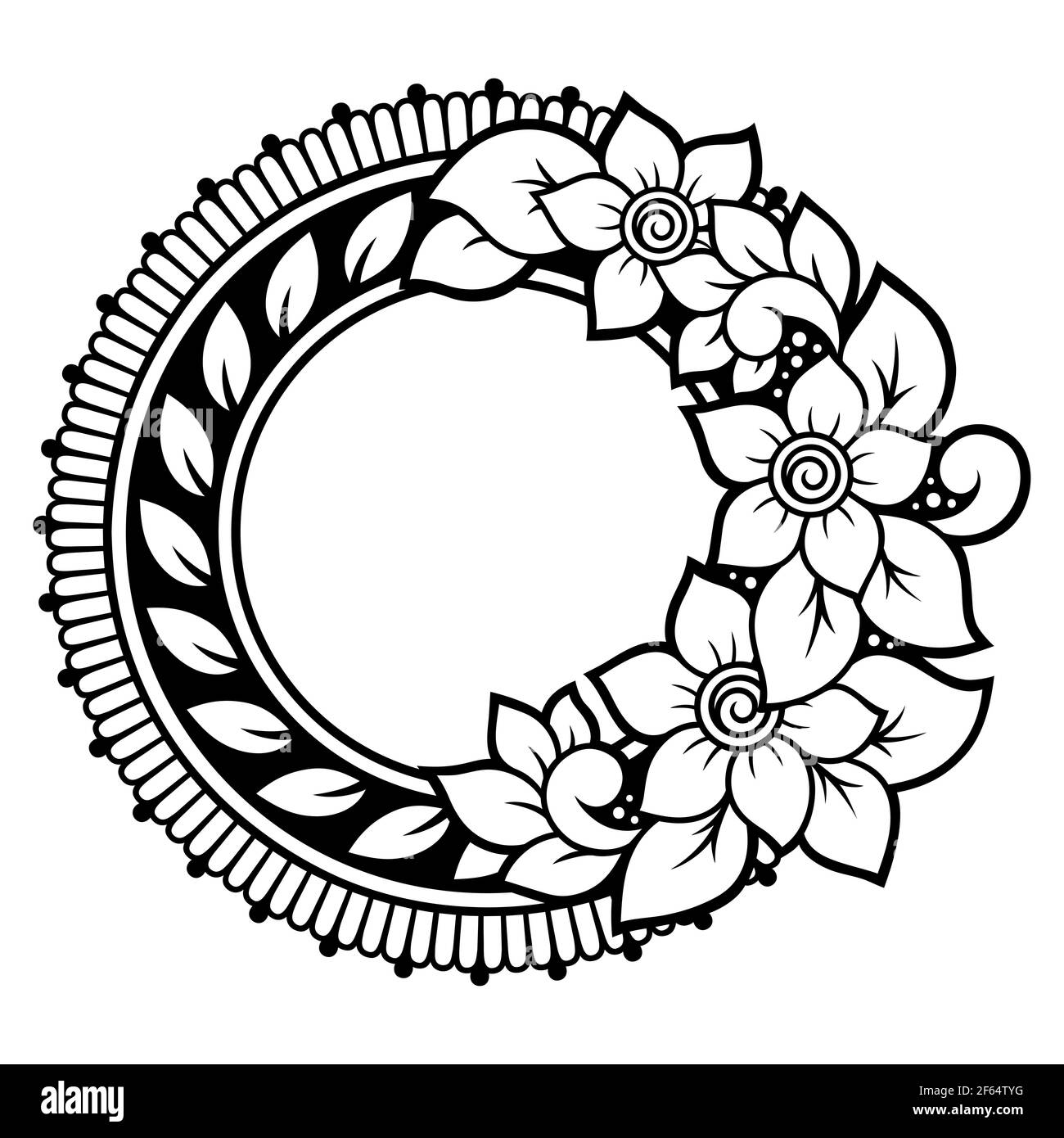 Motif circulaire sous forme de mandala avec fleur pour Henna, Mehndi, tatouage, décoration. Décoration décorative de style oriental ethnique. Contours dooodle ha Banque D'Images