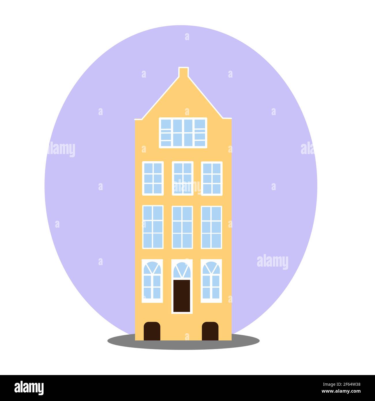 Vieille maison d'Amsterdam dans le style hollandais. Façade historique jaune colorée. Architecture traditionnelle des pays-Bas. Illustration vectorielle dessin animé plat Illustration de Vecteur