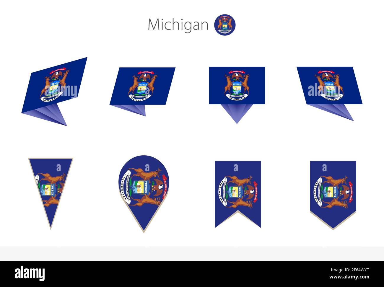 Michigan US State Flag collection, huit versions de Michigan Vector Flags. Illustration vectorielle. Illustration de Vecteur