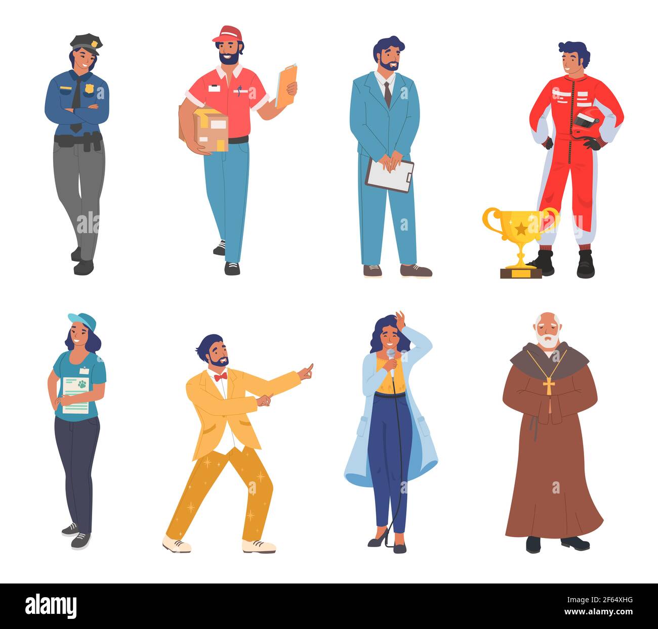 Personnes de professions et professions différentes, travailleurs en uniforme, ensemble de caractères de dessin animé, illustration vectorielle plate. Illustration de Vecteur