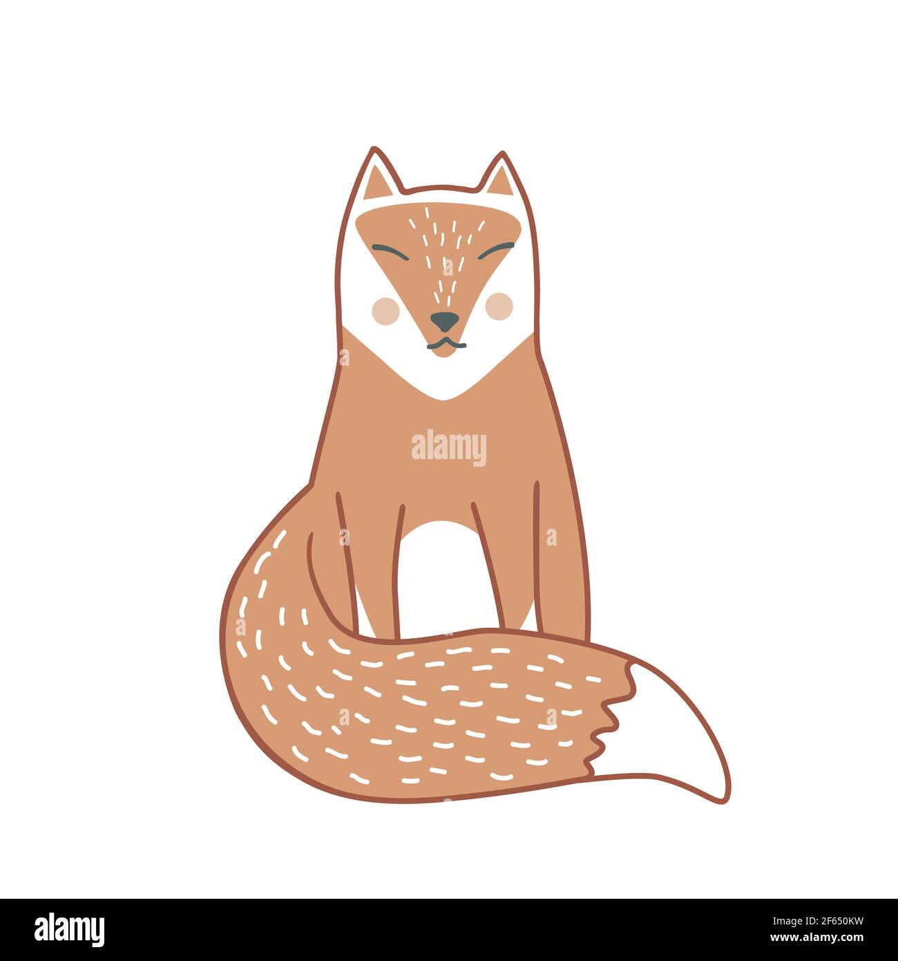 Renard endormi sauvage dessiné à la main dans le style scandinave. Illustration vectorielle isolée sur blanc. Art suédois pour affiche, carte, t-shirt, textile, imprimé, accueil Illustration de Vecteur
