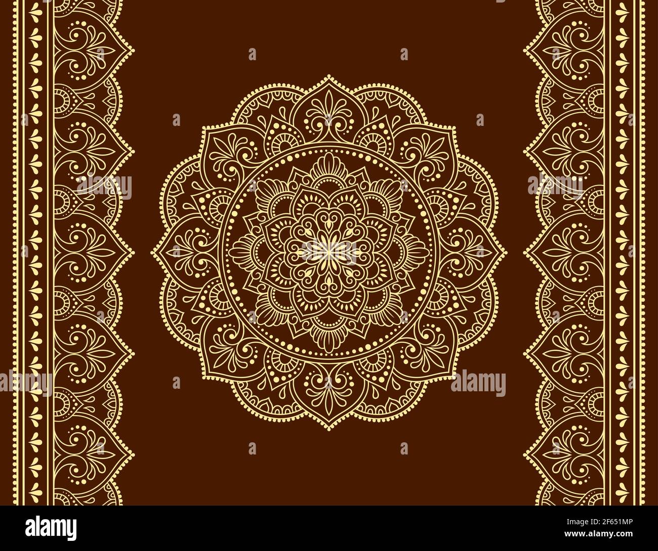 Ensemble de motif de mandala et bordure sans couture pour le dessin de Henné et le tatouage. Décoration orientale, de style indien. Banque D'Images
