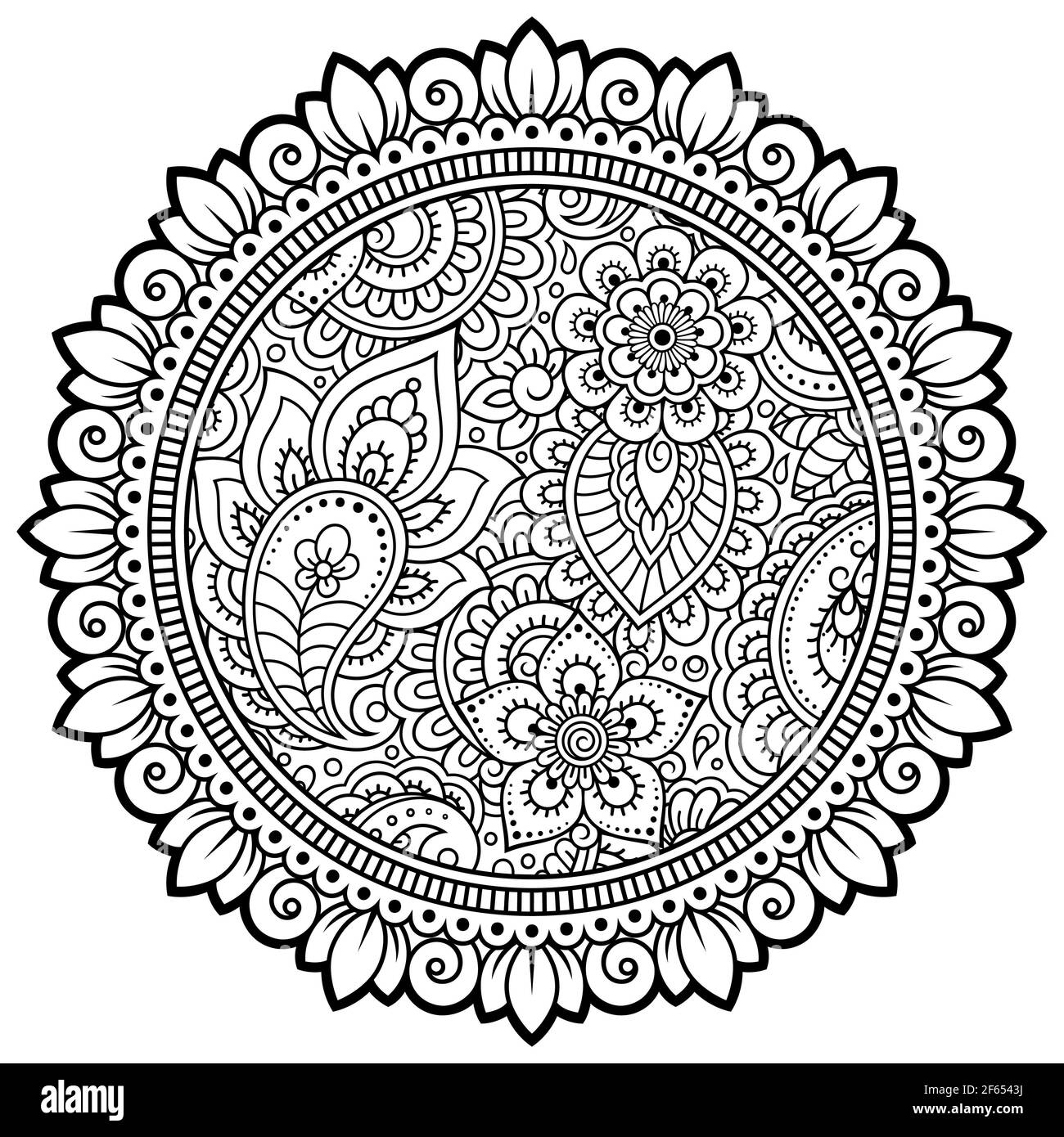 Motif circulaire sous forme de mandala avec fleur pour Henna, Mehndi, tatouage, décoration. Décoration décorative de style oriental ethnique. Contours dooodle ha Banque D'Images