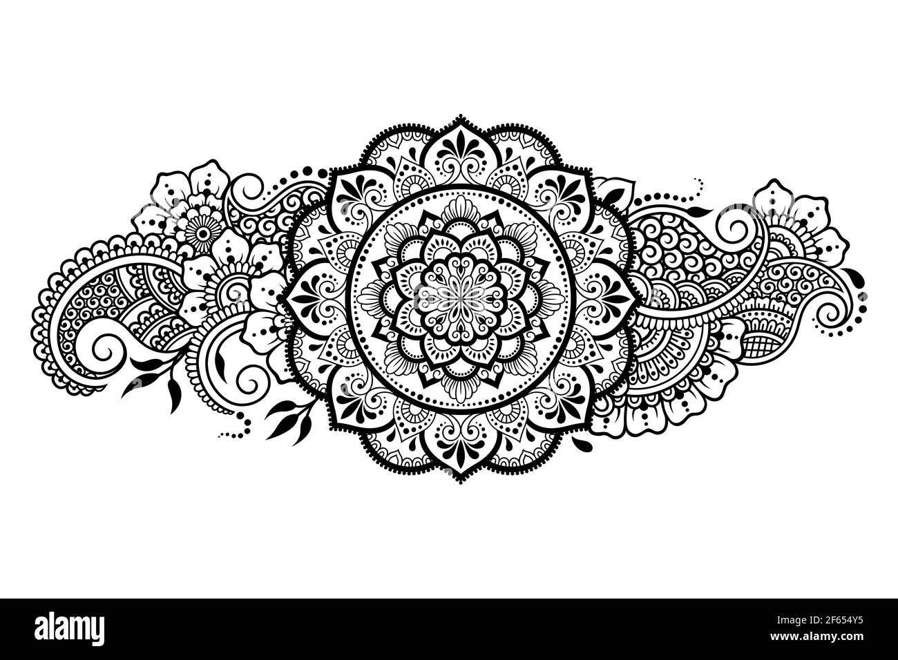 Motif circulaire sous forme de mandala avec fleur pour Henna, Mehndi, tatouage, décoration. Décoration décorative de style oriental ethnique. Contours dooodle ha Banque D'Images