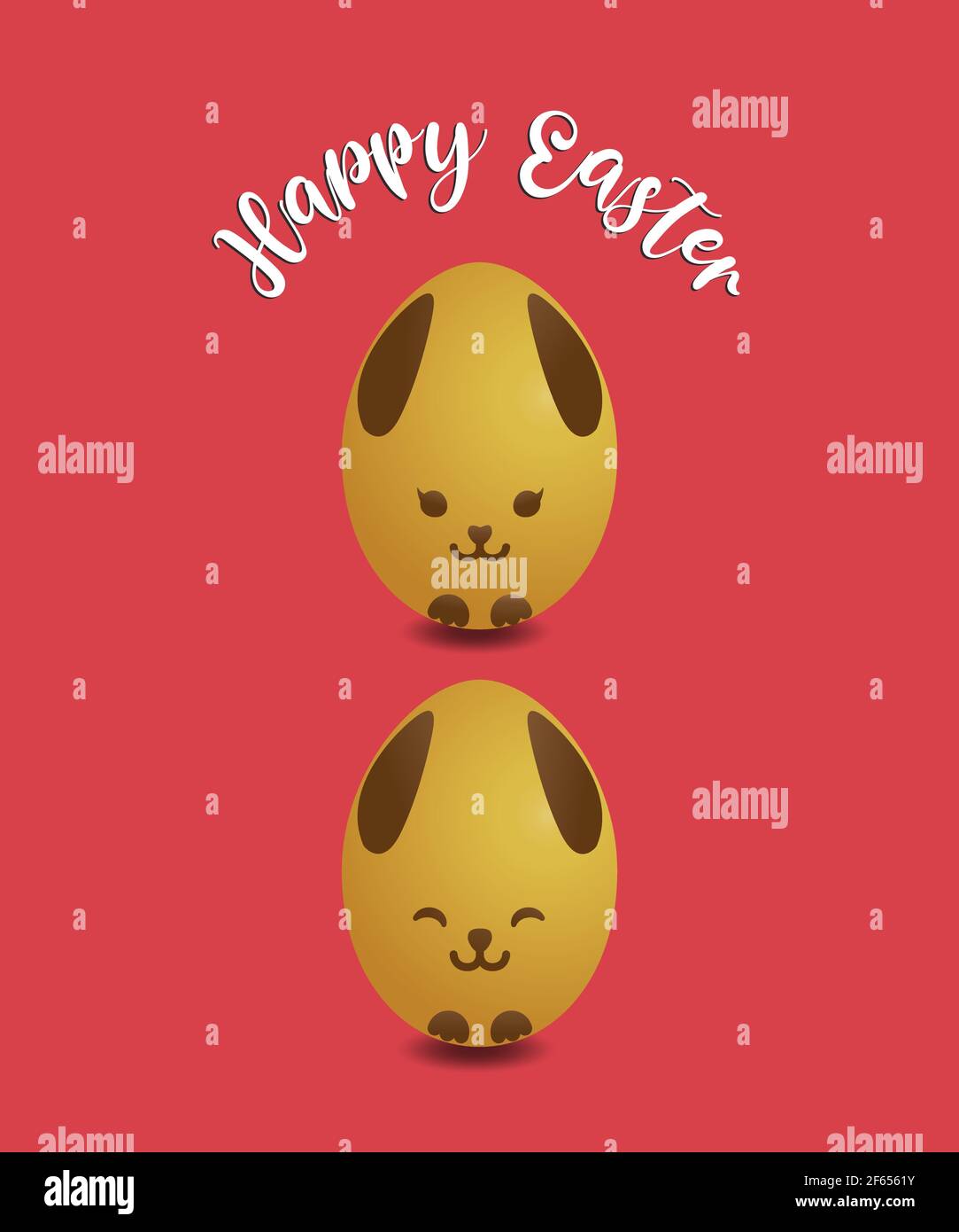 Illustration graphique de deux oeufs de Pâques avec dessin de dessin de visage de lapin sur oeuf, texte Joyeux Pâques ci-dessus sur le fond rose Illustration de Vecteur