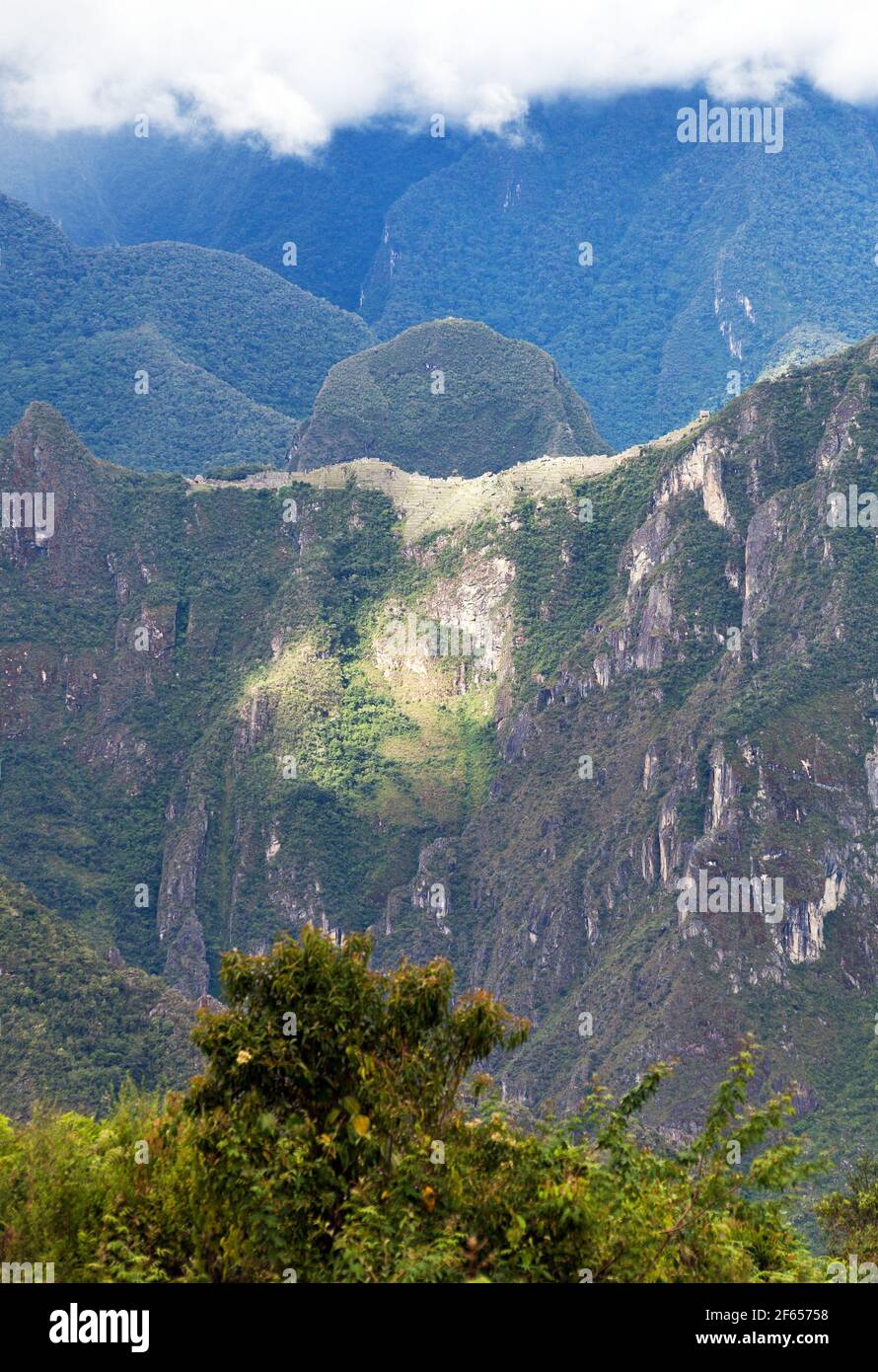 Machu Picchu inca ville vue de Salkantay trek, région de Cusco au Pérou Banque D'Images