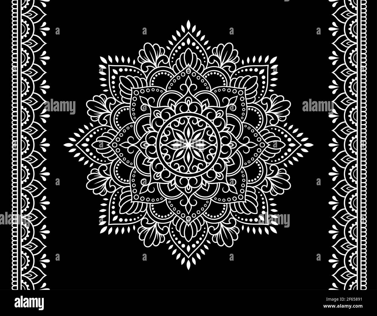 Ensemble de motif de mandala et bordure sans couture pour le dessin de Henné et le tatouage. Décoration orientale, de style indien. Banque D'Images