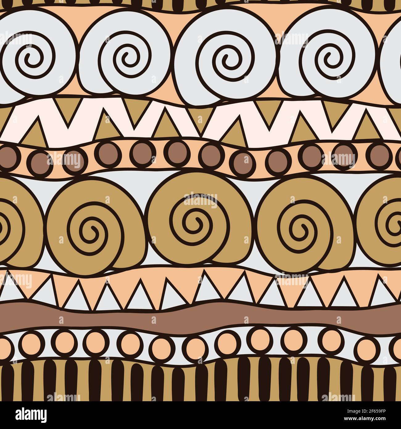 Texture tribale de motif vectoriel sans couture avec lignes en spirale. Style ethnique maison décoration papier peint design. Textile de mode simple et orné. Illustration de Vecteur