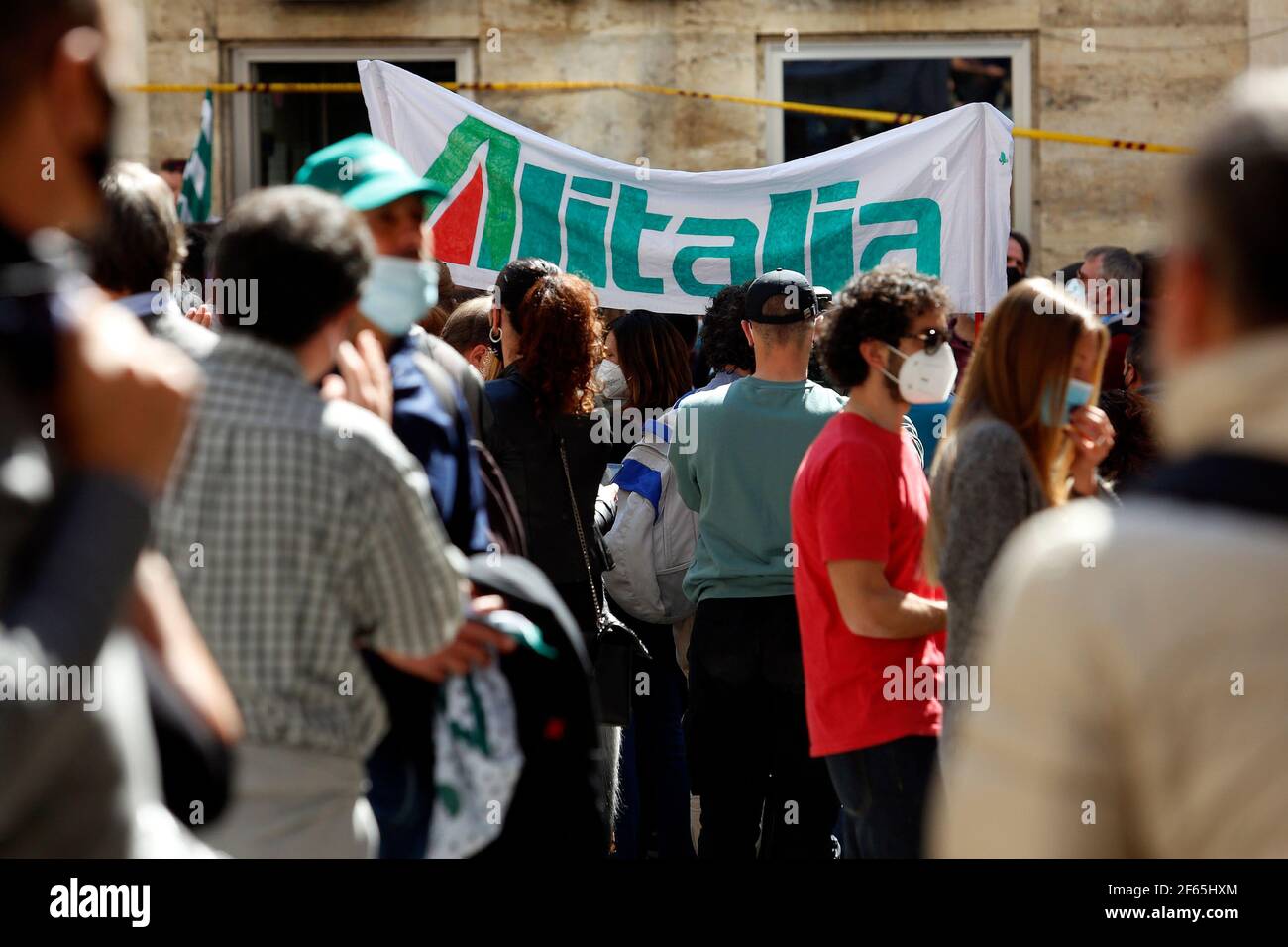 Rome, Italie. 30 mars 2021. Manifestation au ministère du développement économique des pilotes, hôtesses, stewards et travailleurs des voies aériennes d'Alitalia pour protester contre l'incertitude des salaires. Rome (Italie), 30 mars 2021 photo Samantha Zucchi Insidefoto crédit: Insidefoto srl/Alay Live News Banque D'Images