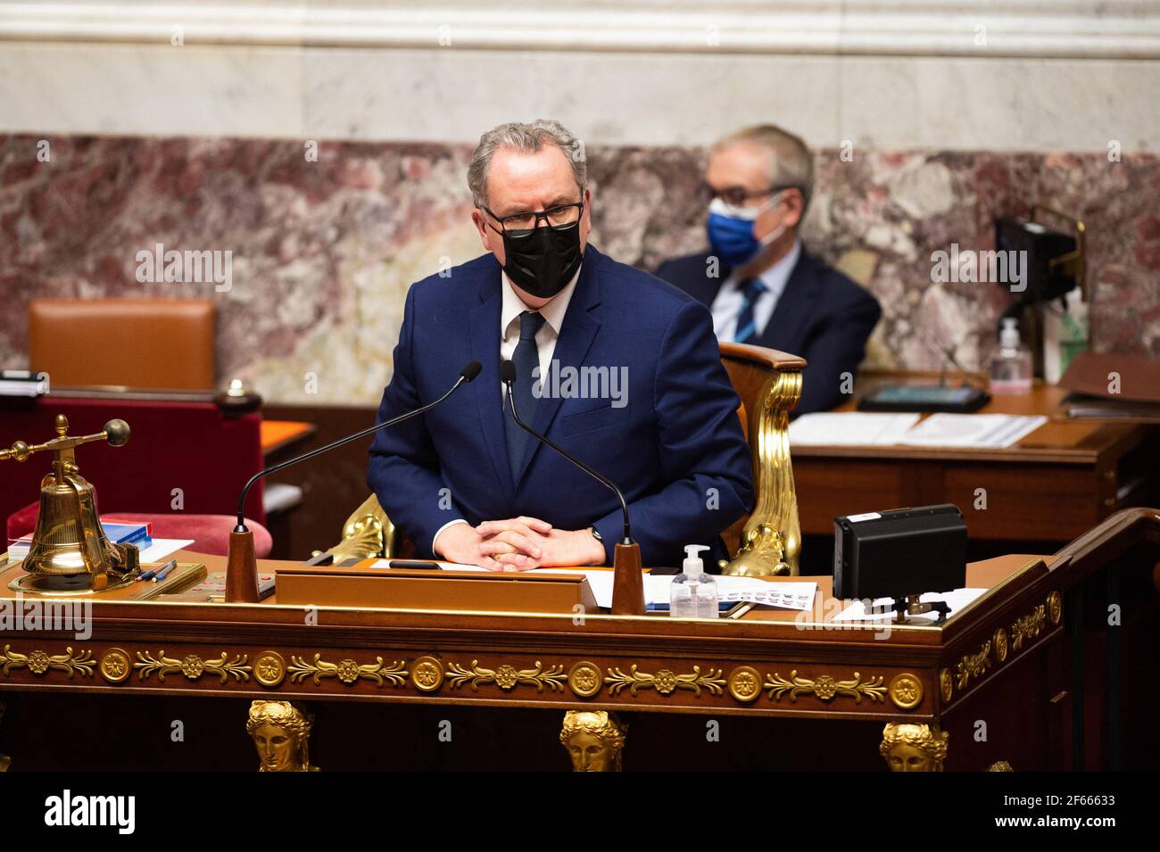 Paris, France. 30 mars 2021. Président de l'Assemblée nationale française Richard Ferrand lors d'une session de questions au Gouvernement le 30 mars 2021 à l'Assemblée nationale à Paris. Photo de Raphael Lafargue/ABACAPRESS.COM crédit: Abaca Press/Alay Live News Banque D'Images