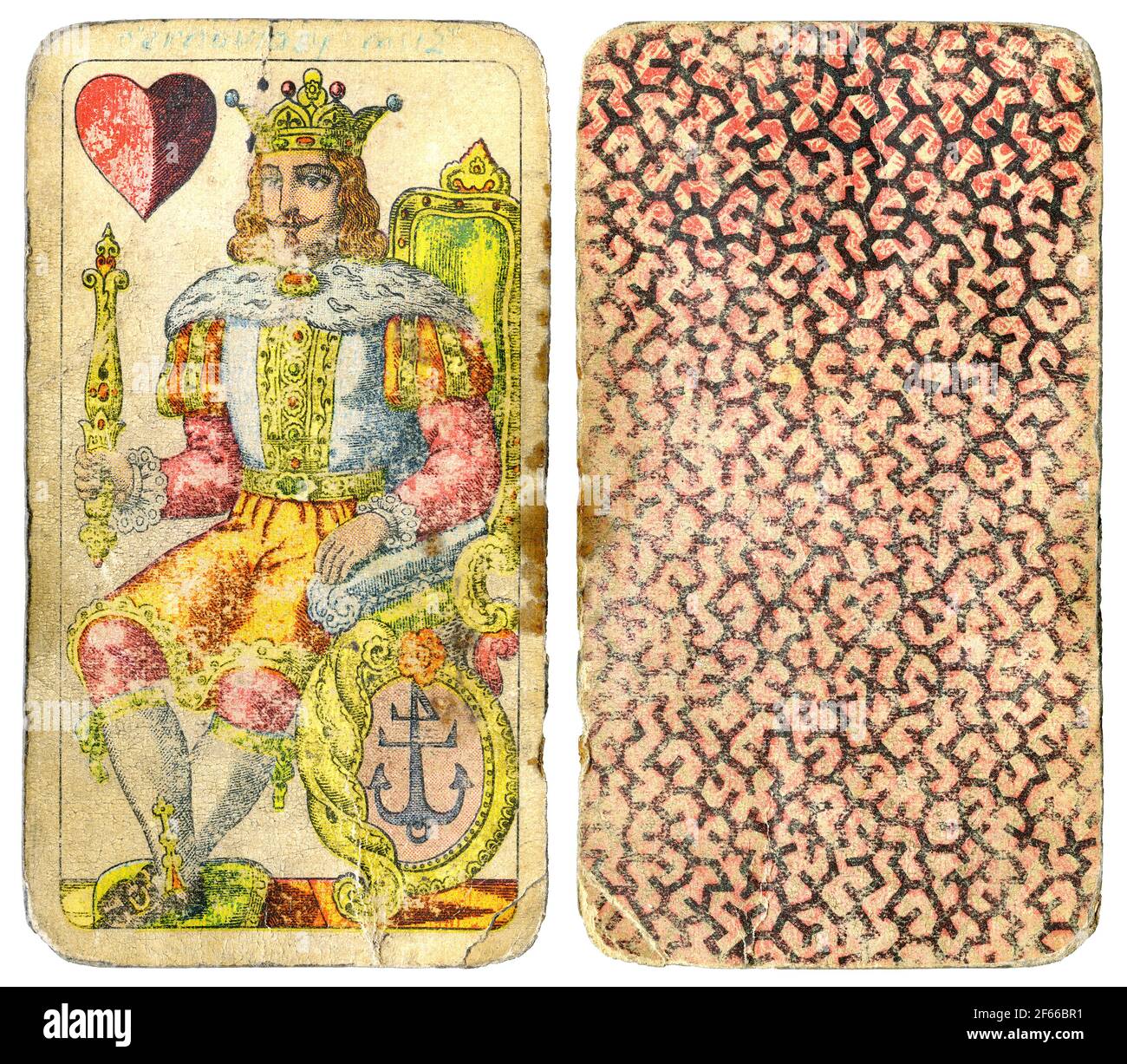 Carte À Jouer Ancienne Dame De Cœur Signé Rare