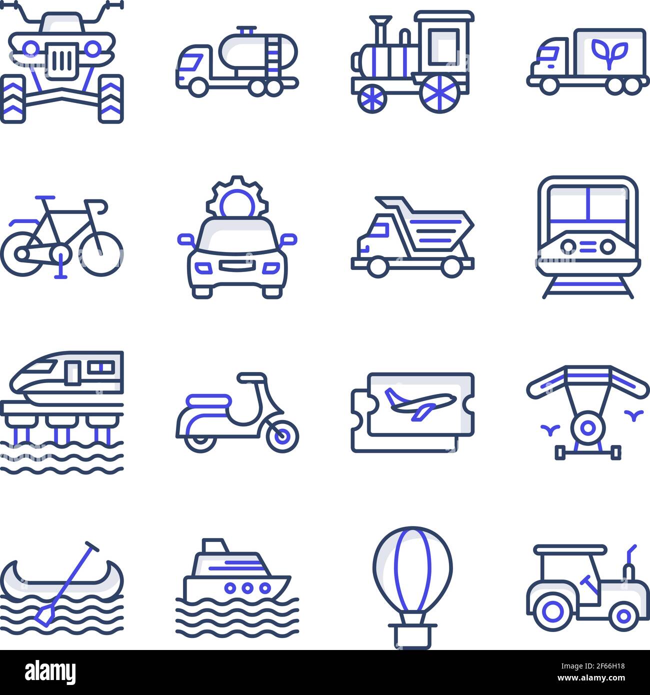 Pack d'icônes plates de transport et de voyage Illustration de Vecteur