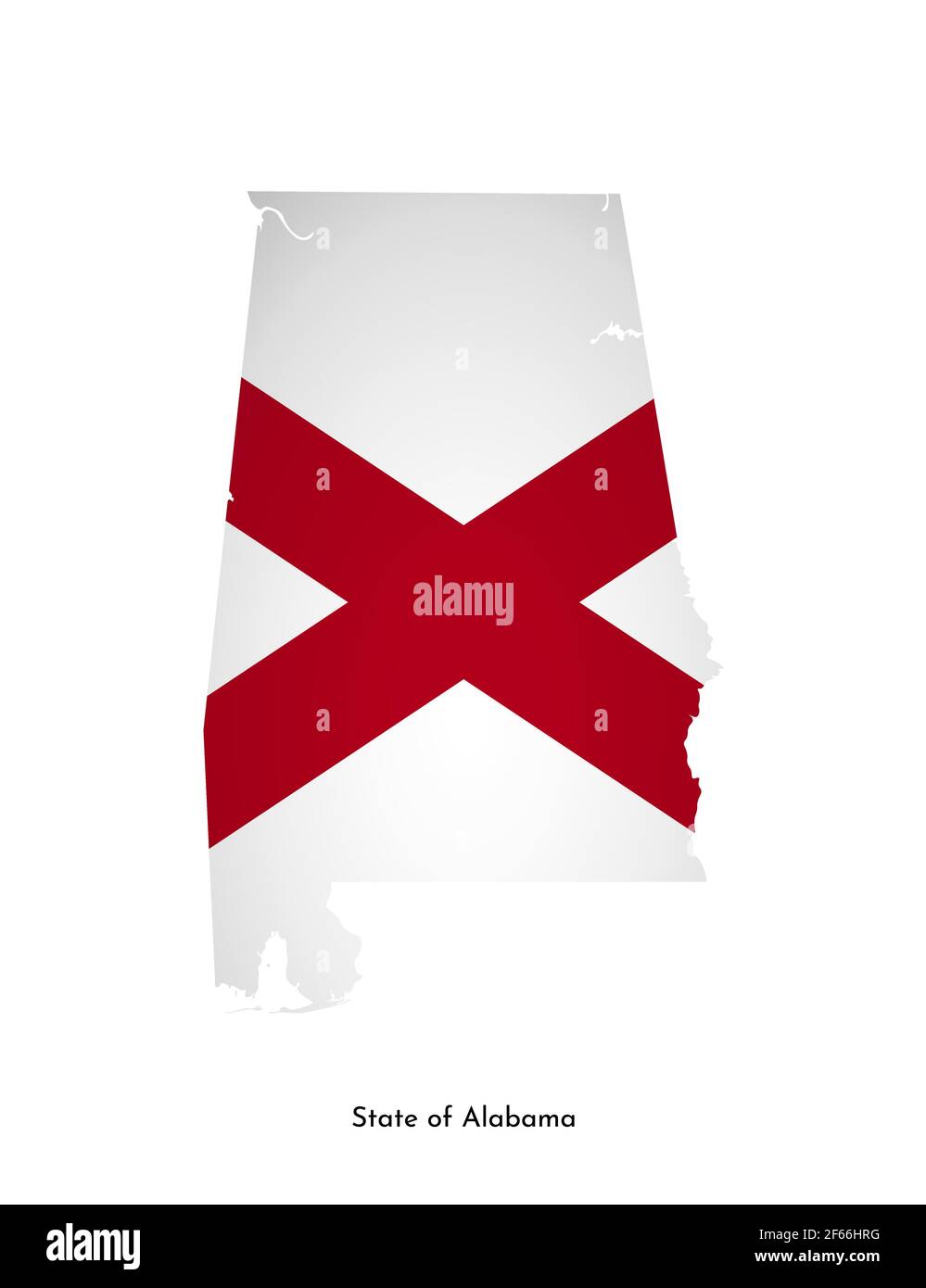 Illustration vectorielle isolée avec drapeau et carte simplifiée de l'Alabama (État des États-Unis). Ombre de volume sur la carte. Arrière-plan blanc Illustration de Vecteur