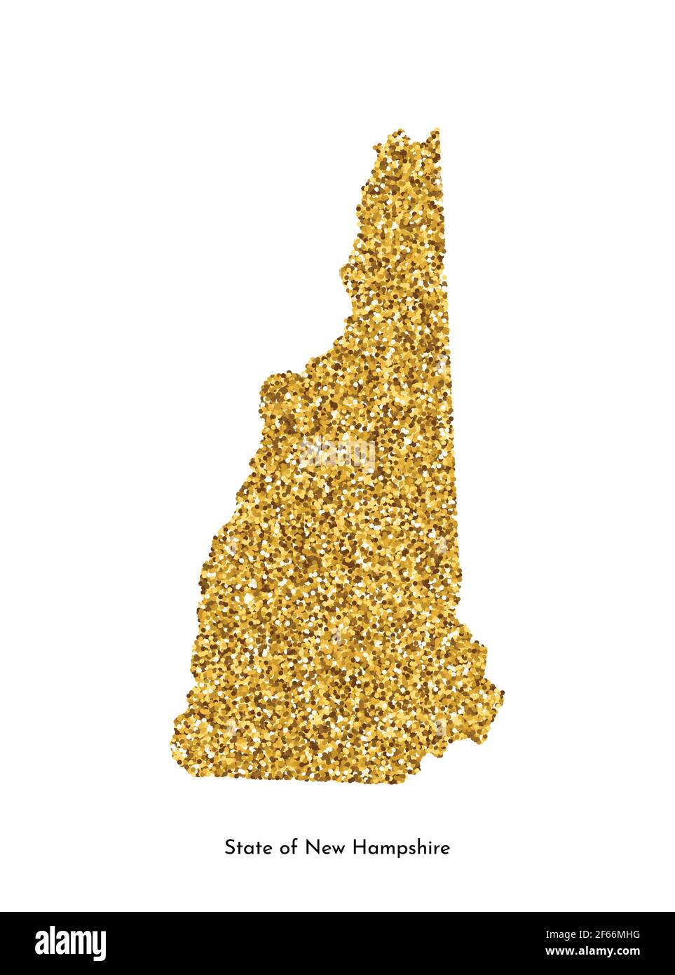Illustration vectorielle isolée avec carte simplifiée de l'État du New Hampshire (USA). Texture pailletée or brillant. Décoration modèle lumineux de vacances. Illustration de Vecteur