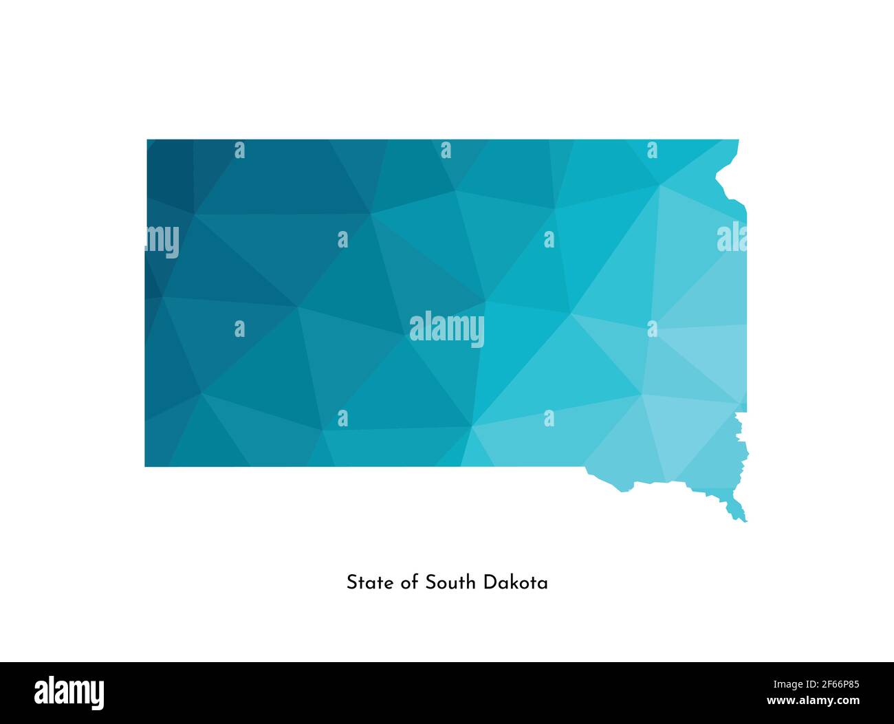 Icône d'illustration vectorielle isolée avec silhouette simplifiée de l'État du Dakota du Sud (États-Unis) sur une carte bleue. Style géométrique polygonal. Arrière-plan blanc. Illustration de Vecteur