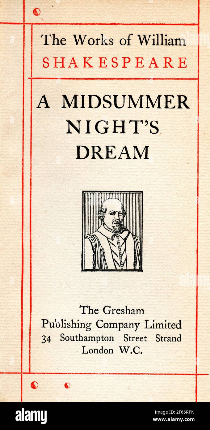 Page de titre de la pièce de Shakespeare A Midsummer Night's Dream. Des œuvres de William Shakespeare, publié vers 1900 Banque D'Images