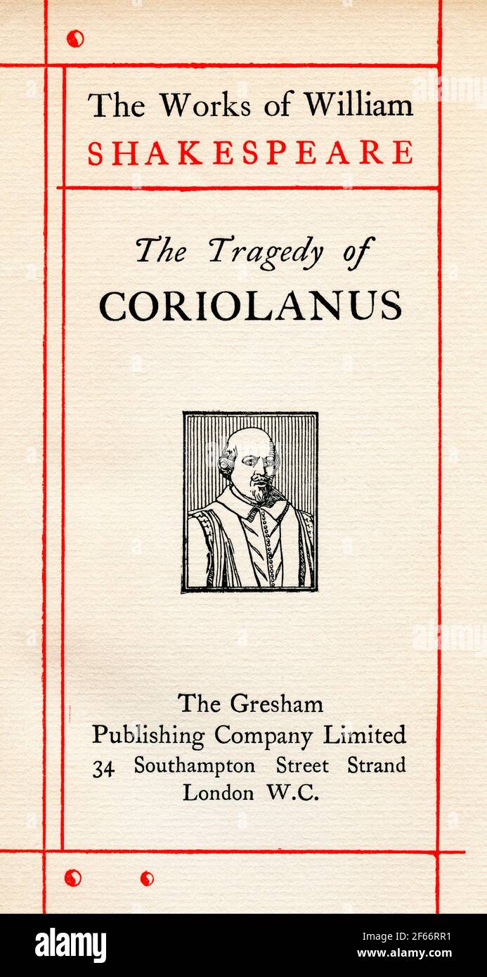 Page de titre de la pièce de Shakespeare Coriolanus. Des œuvres de William Shakespeare, publié vers 1900 Banque D'Images