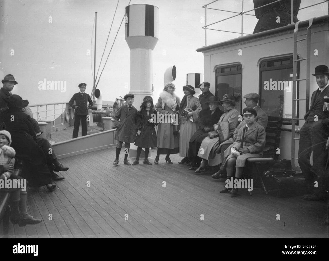 Pont de soleil de navire, III KLS / S 'King Gustaf V' construit en 1910 au Lap de Lindholmen à Göteborg.upphugen 1968Tafikade route Trelleborg - Travemünde. Banque D'Images