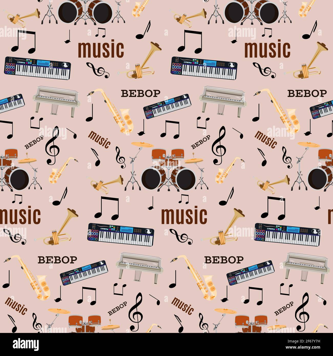 Motif vectoriel sans couture avec instruments de musique jazz bebop Illustration de Vecteur