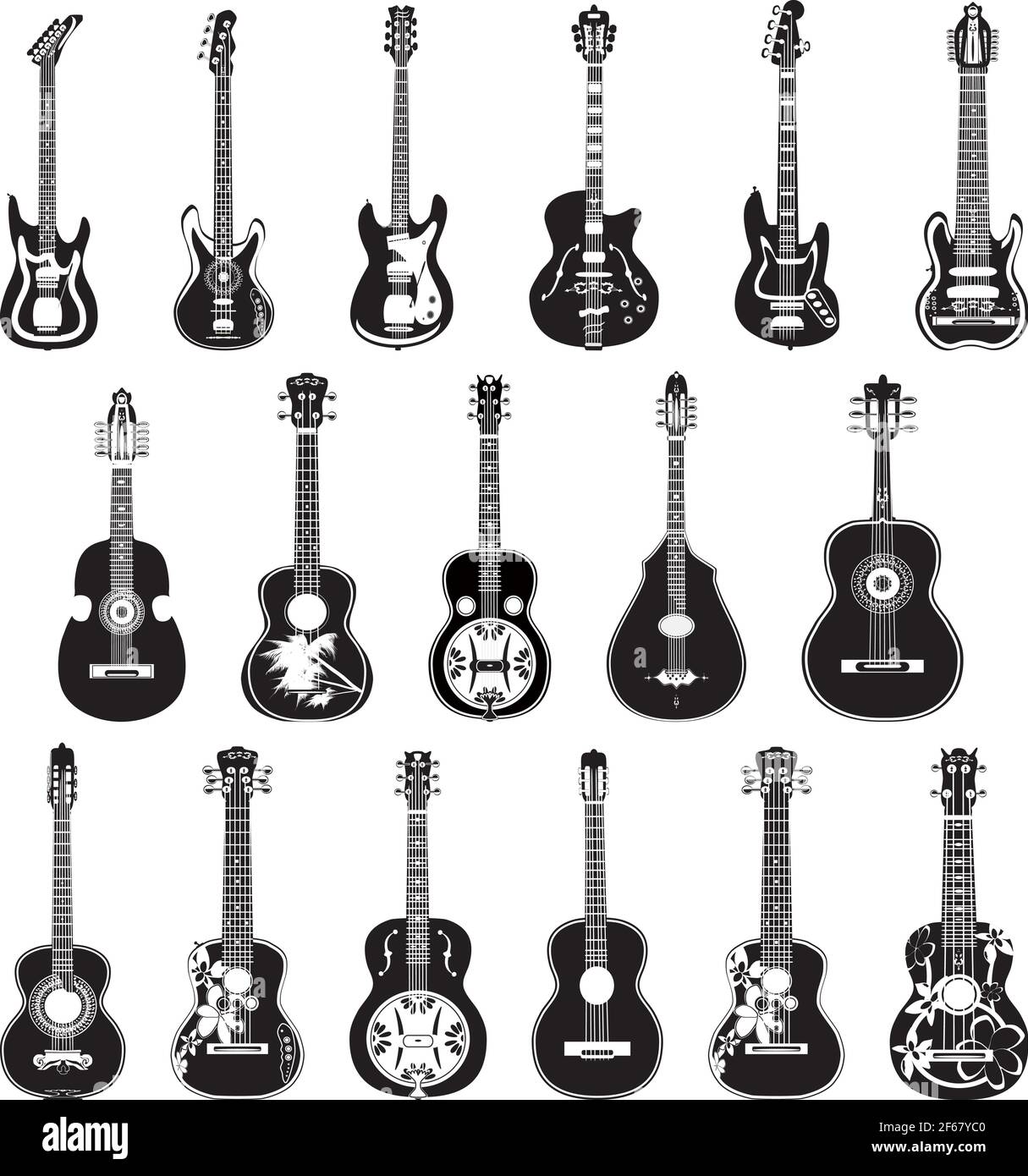 Ensemble vectoriel de guitares de style plat Illustration de Vecteur