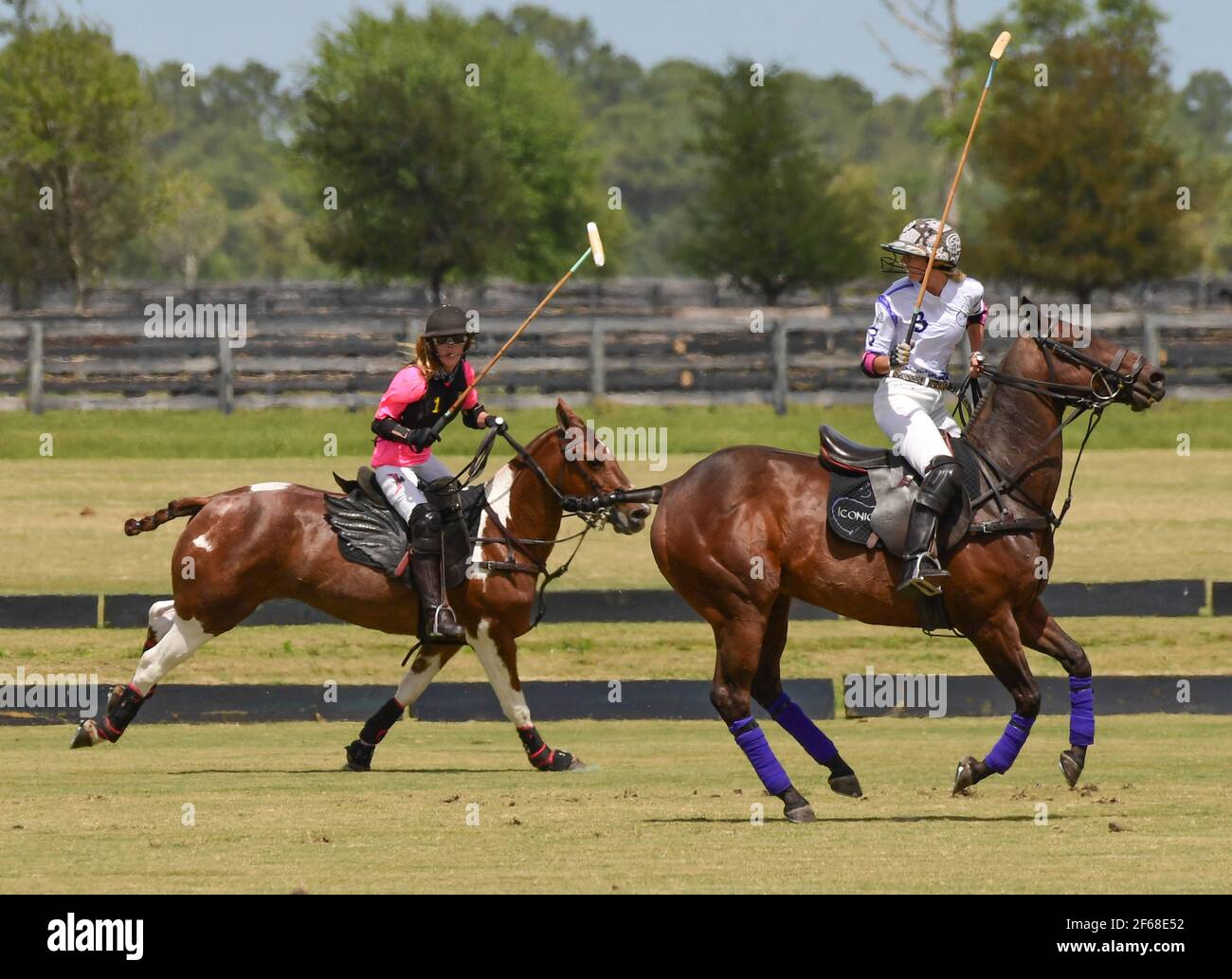 DUNDAS VS ICONICA 2021 CHAMPIONNATS DE POLO POUR FEMMES, tenus à Port Mayaca, Floride, le 10 mars 2021. Équipe Dundas: Nina Clarkin, Hope Arelano, Sarah Siegel Magness photo de Jennifer Graylock-Graylock.com 917-519-7666 Banque D'Images