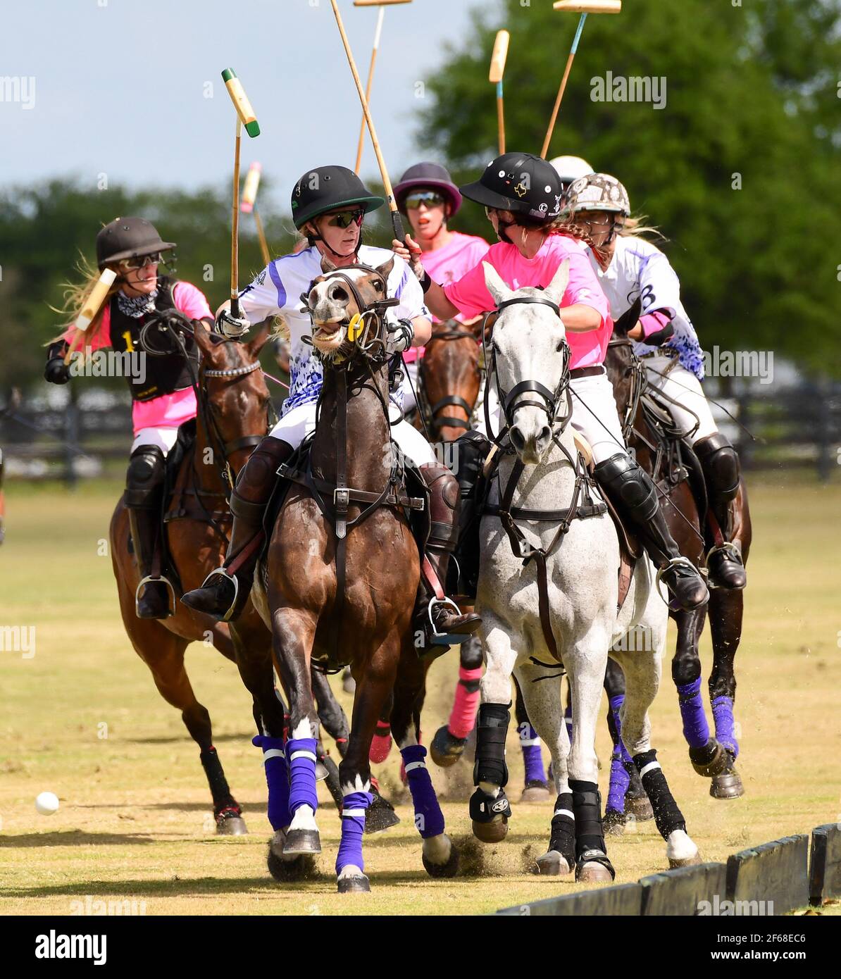 DUNDAS VS ICONICA 2021 CHAMPIONNATS DE POLO POUR FEMMES, tenus à Port Mayaca, Floride, le 10 mars 2021. Équipe Dundas: Nina Clarkin, Hope Arelano, Sarah Siegel Magness photo de Jennifer Graylock-Graylock.com 917-519-7666 Banque D'Images