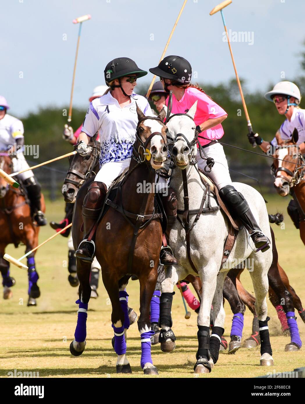 DUNDAS VS ICONICA 2021 CHAMPIONNATS DE POLO POUR FEMMES, tenus à Port Mayaca, Floride, le 10 mars 2021. Équipe Dundas: Nina Clarkin, Hope Arelano, Sarah Siegel Magness photo de Jennifer Graylock-Graylock.com 917-519-7666 Banque D'Images