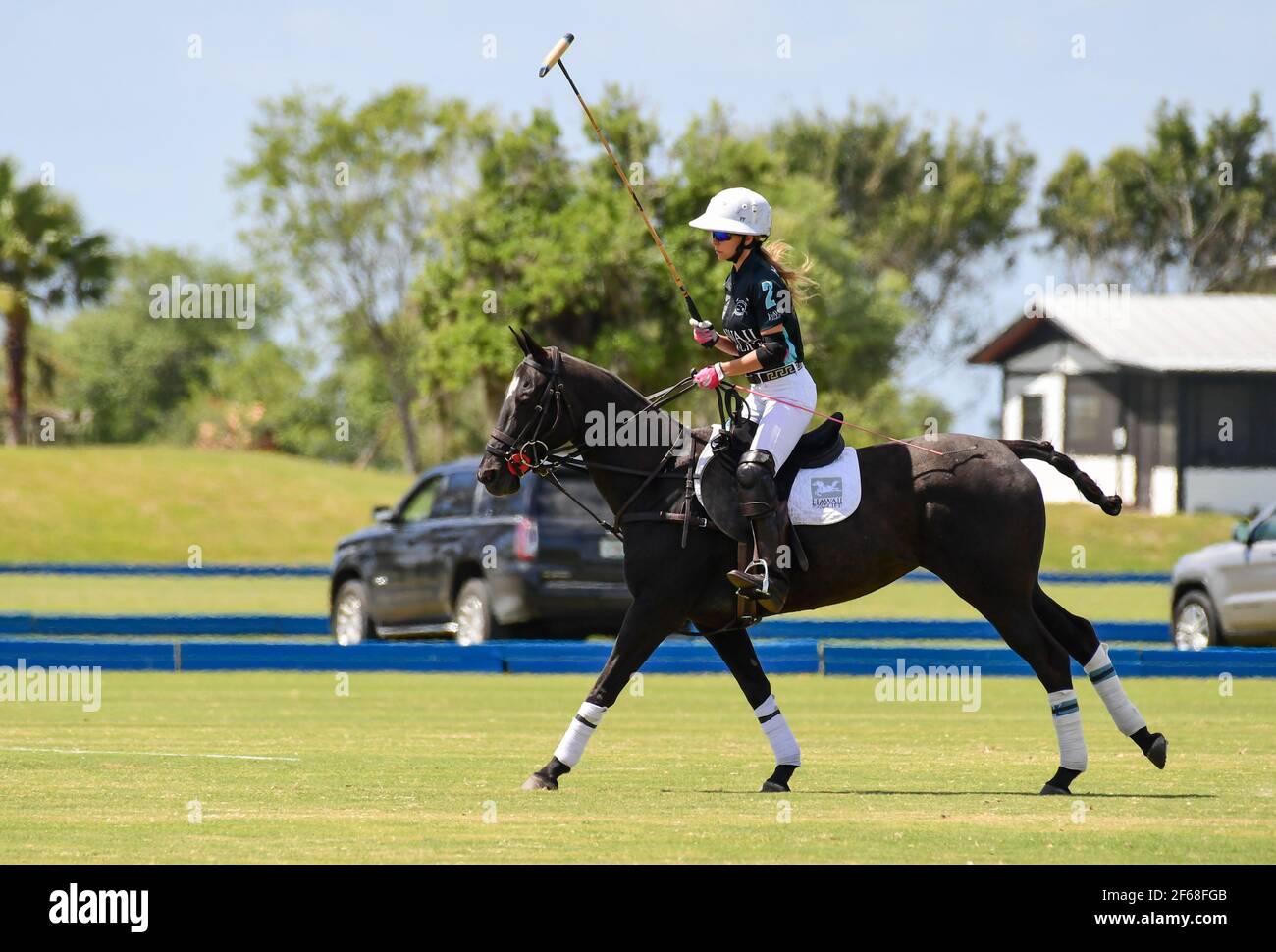 DUNDAS VS HAWAII POLO LIFE 2021 CHAMPIONNATS DE POLO POUR FEMMES, tenus à Port Mayaca, Floride, le 10 mars 2021. Équipe Dundas: Nina Clarkin, Hope Arelano, Sarah Siegel Magness Team Hawaii Polo Life: Delores Onetto, Pamela Flanagan, Mia Cambiaso, Hazel Jackson. Photo de Jennifer Graylock-Graylock.com 917-519-7666 Banque D'Images