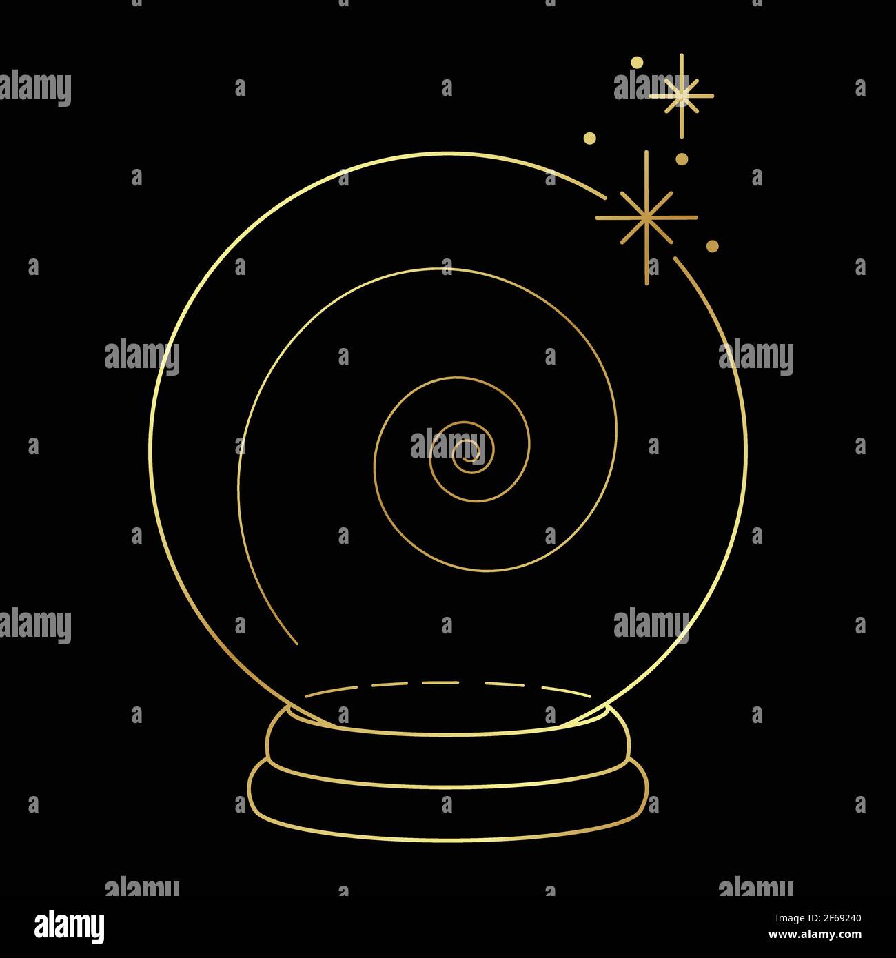 Golden Vector Line art boule de cristal pour le dire de fortune et prévisions Illustration de Vecteur
