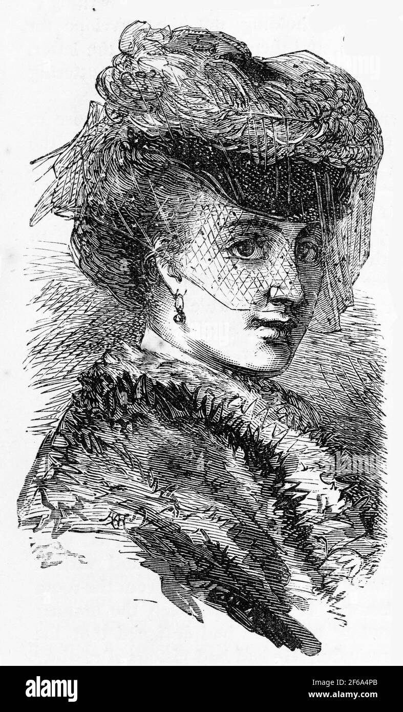 Portrait gravé d'une jeune femme vêtue de vêtements de l'époque victorienne Banque D'Images