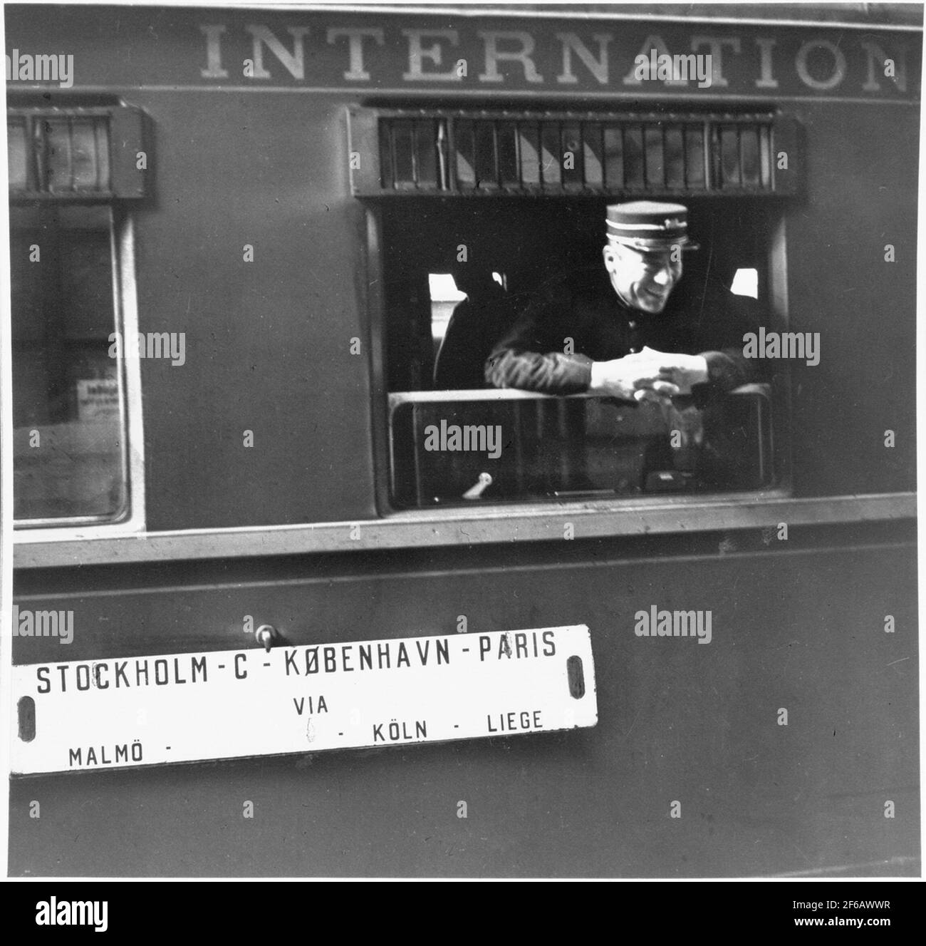 Nordexpress BT.Bildtext: Stockholm C, Köbenhavn, Paris via Malmö, Cologne, Liège. Banque D'Images