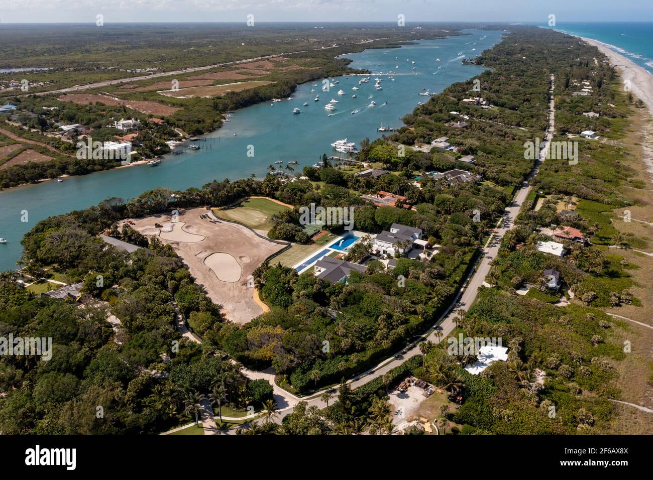 Photo aérienne du manoir Tiger Woods à Jupiter Island Floride USAluxury, manoir, riche, célèbre, Banque D'Images