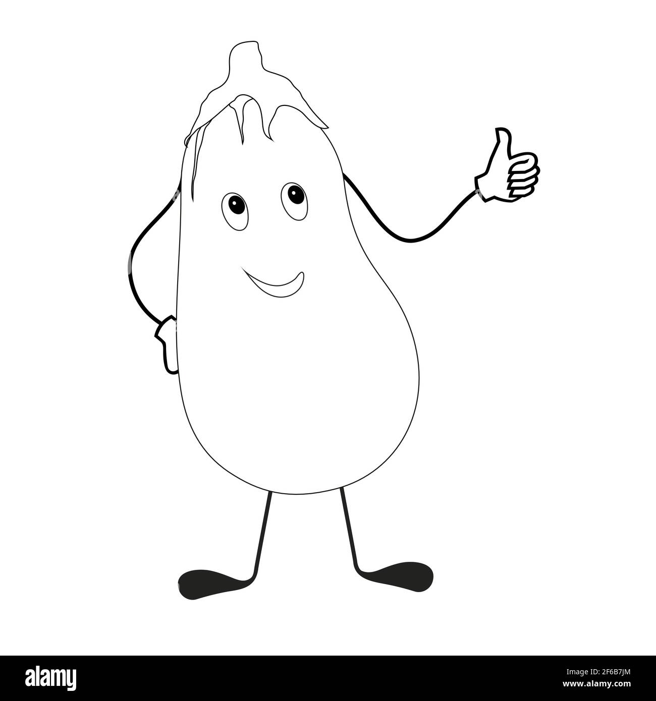 Dessin Au Trait Un Personnage De Dessin Anime Enthousiaste Et Joyeux Isole Blanc Aubergine Au Visage Vecteur Image Vectorielle Stock Alamy