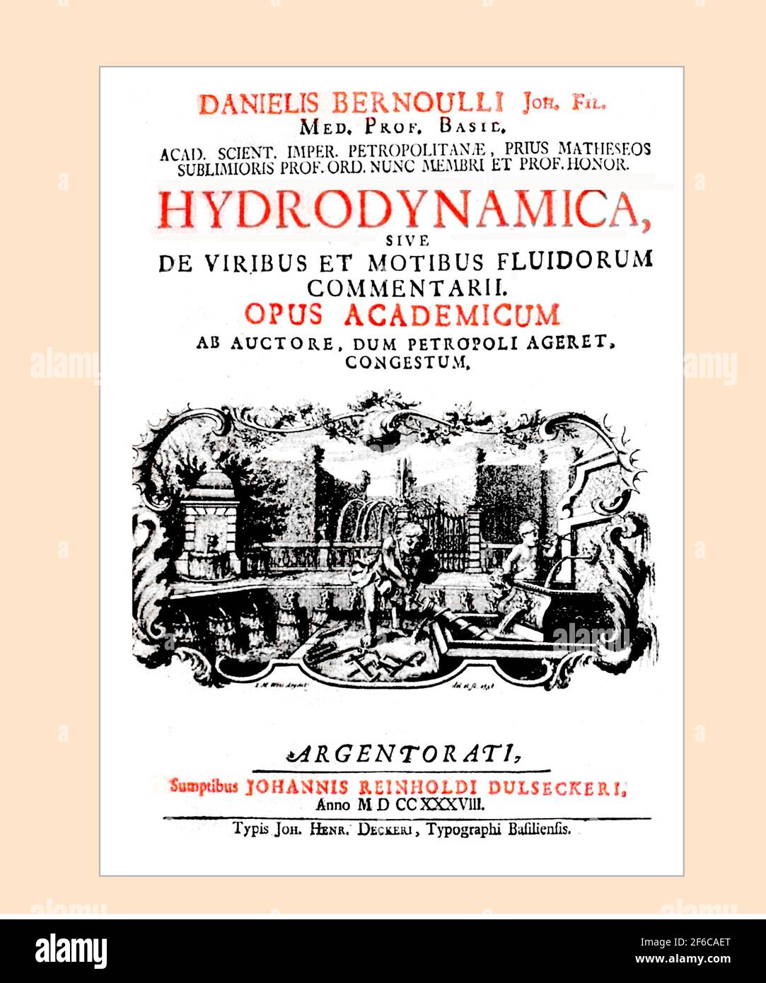 Daniel Bernoulli 1700-1782 page titre Hydrodynamica 1738 Banque D'Images