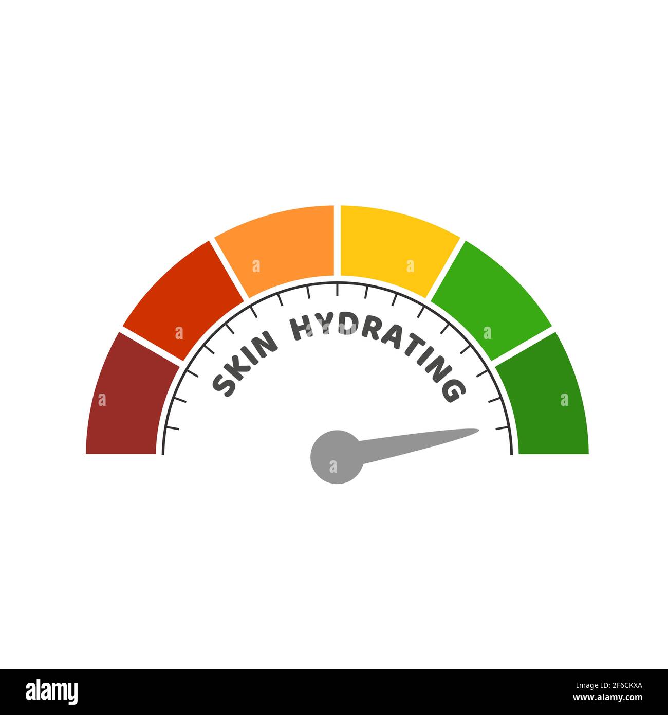 Niveau de lecture du compteur abstrait du résultat d'hydratation de la peau. Echelle de couleurs avec flèche. L'icône de l'appareil de mesure. Elément graphique coloré. Illustration de Vecteur
