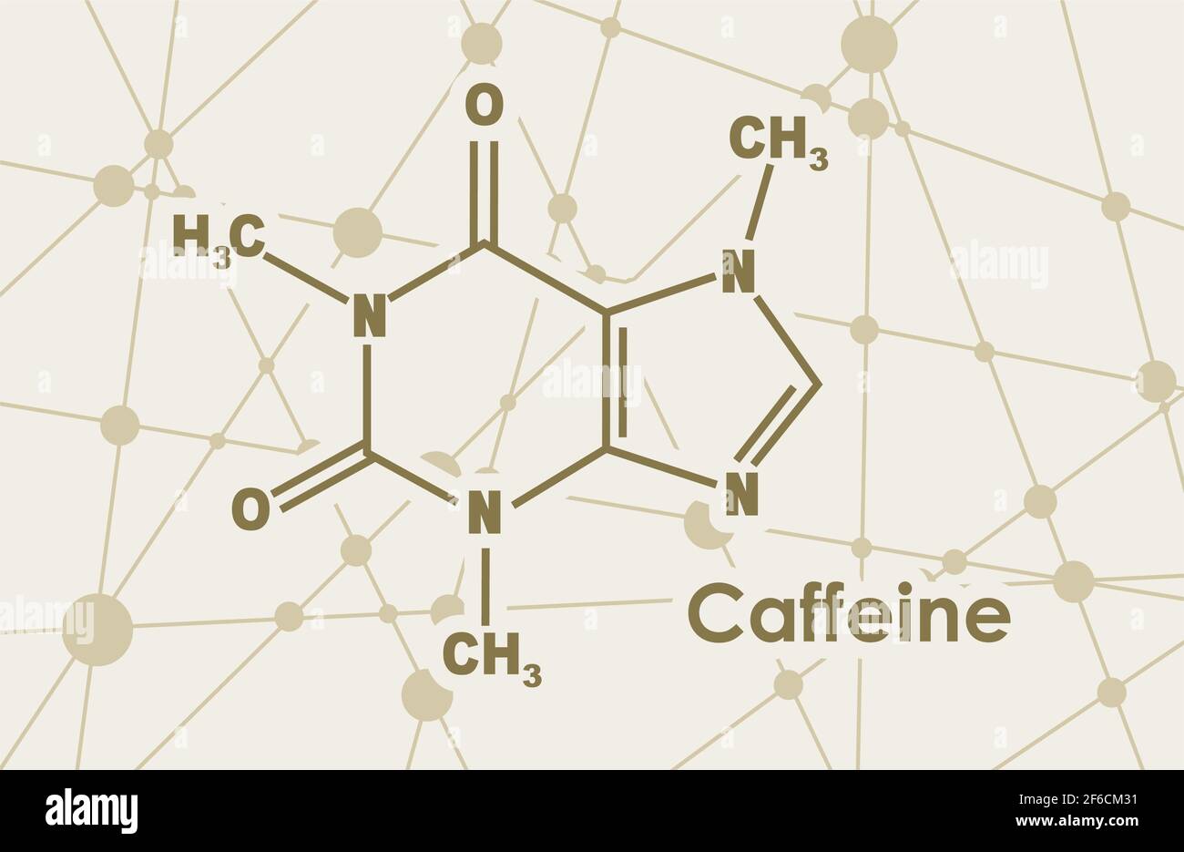 Formule moléculaire chimique de caféine. Lignes connectées avec arrière-plan points. Illustration de Vecteur