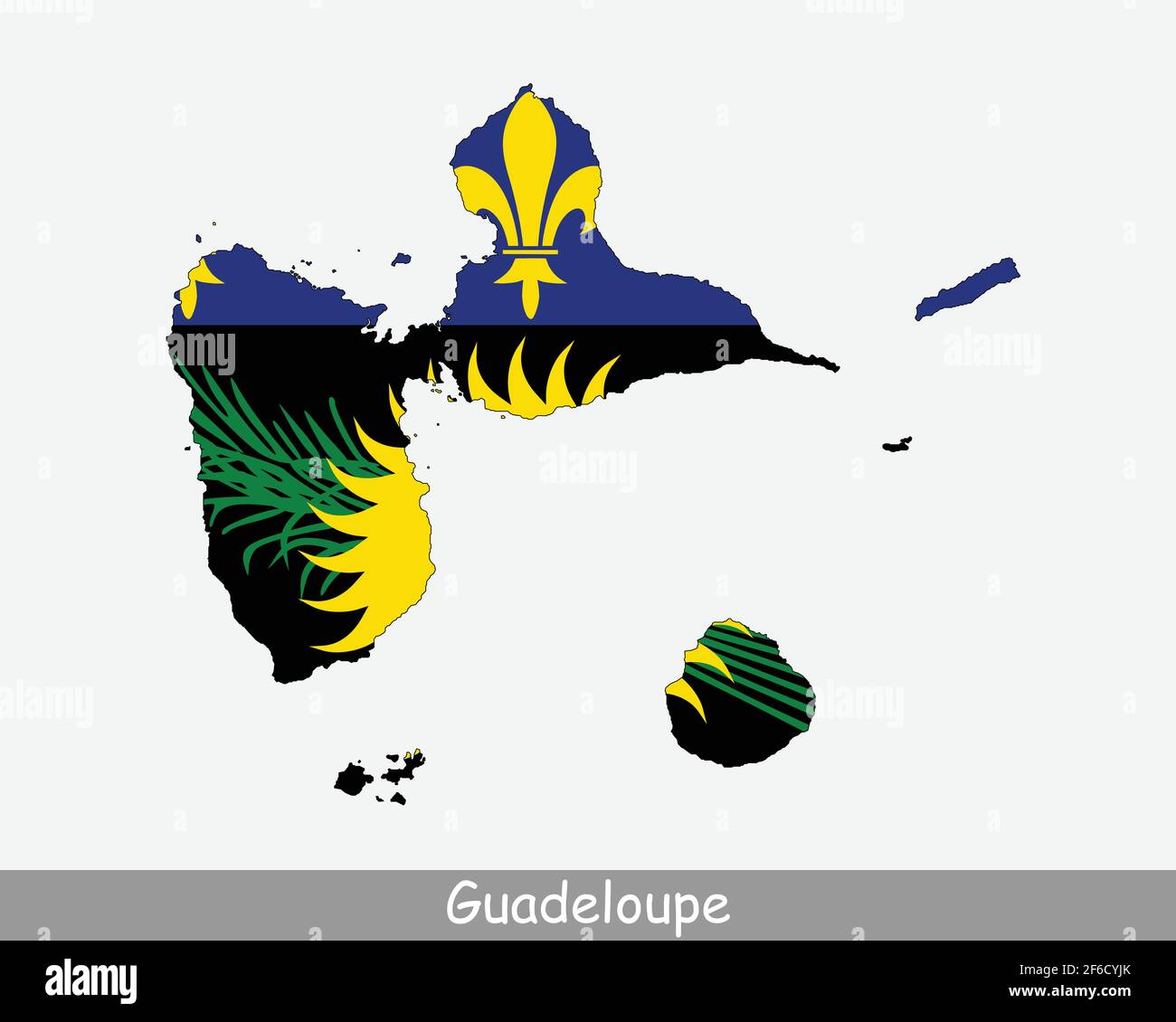 Drapeau carte Guadeloupe. Carte de la Guadeloupe avec drapeau isolé sur fond blanc. Département et région d'outre-mer de France. Illustration vectorielle. Illustration de Vecteur