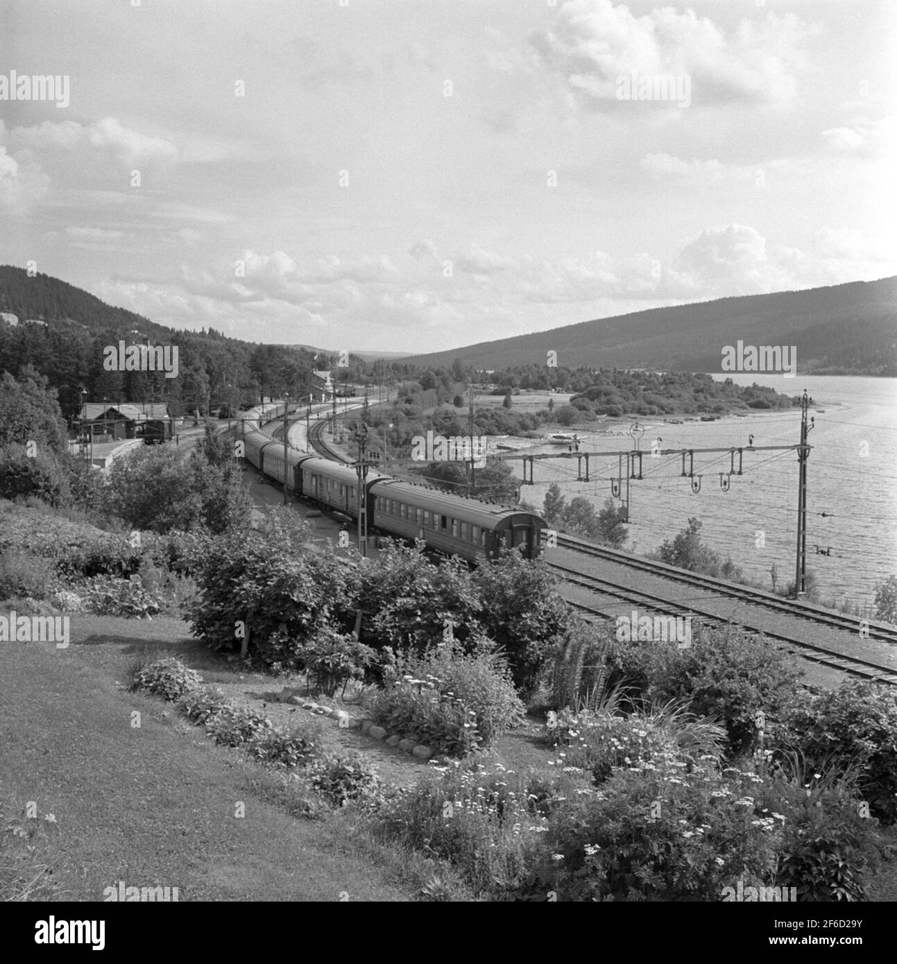 Le train dollar ', le train est apparu comme une tentative de réduire la pénurie de devises d'après-guerre, et a réussi principalement à acheter des touristes américains, d'où il a rapidement inventé le surnom. Le 3 juillet 1950, le train part pour la première fois dans un voyage d'une semaine jusqu'au cercle arctique. On s'est arrêté pendant le voyage à divers sites, tels que Siljansbygden et Kill case. SNLC: Sunlit nuits Land Cruise Source: Wikipedia Banque D'Images
