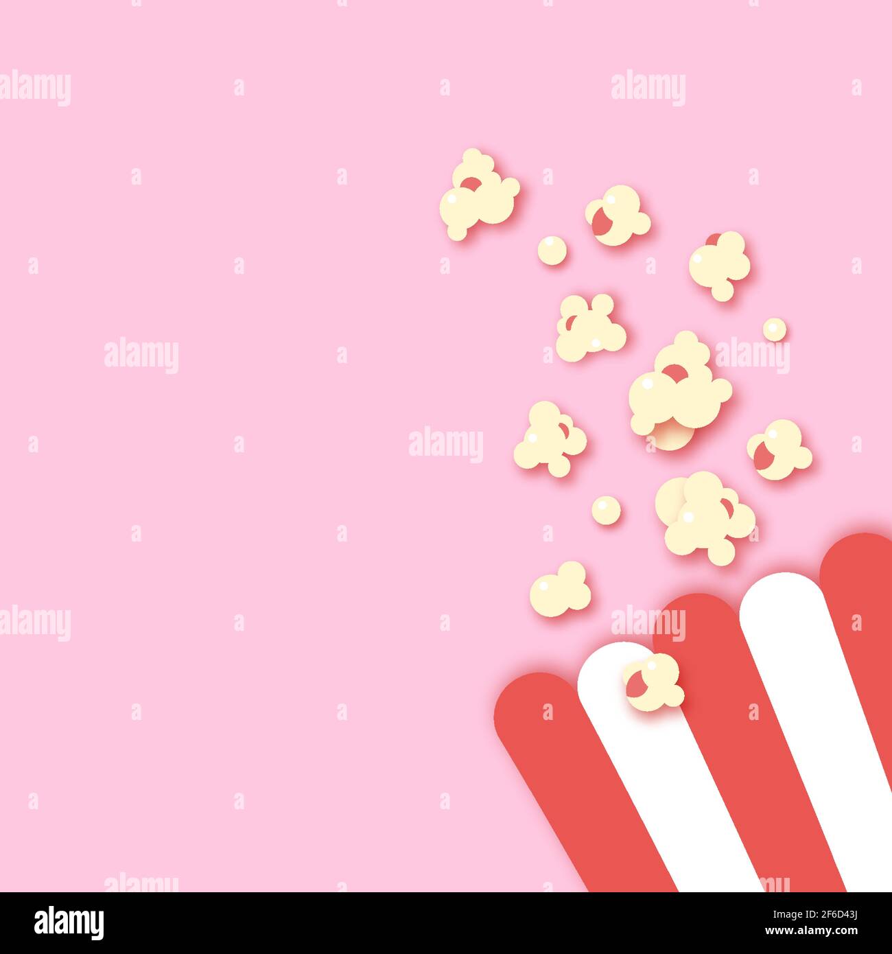 Seau en papier à rayures. Tasse de pop-corn au style taillé. Fond rose. Espace pour le texte. Vecteur Illustration de Vecteur