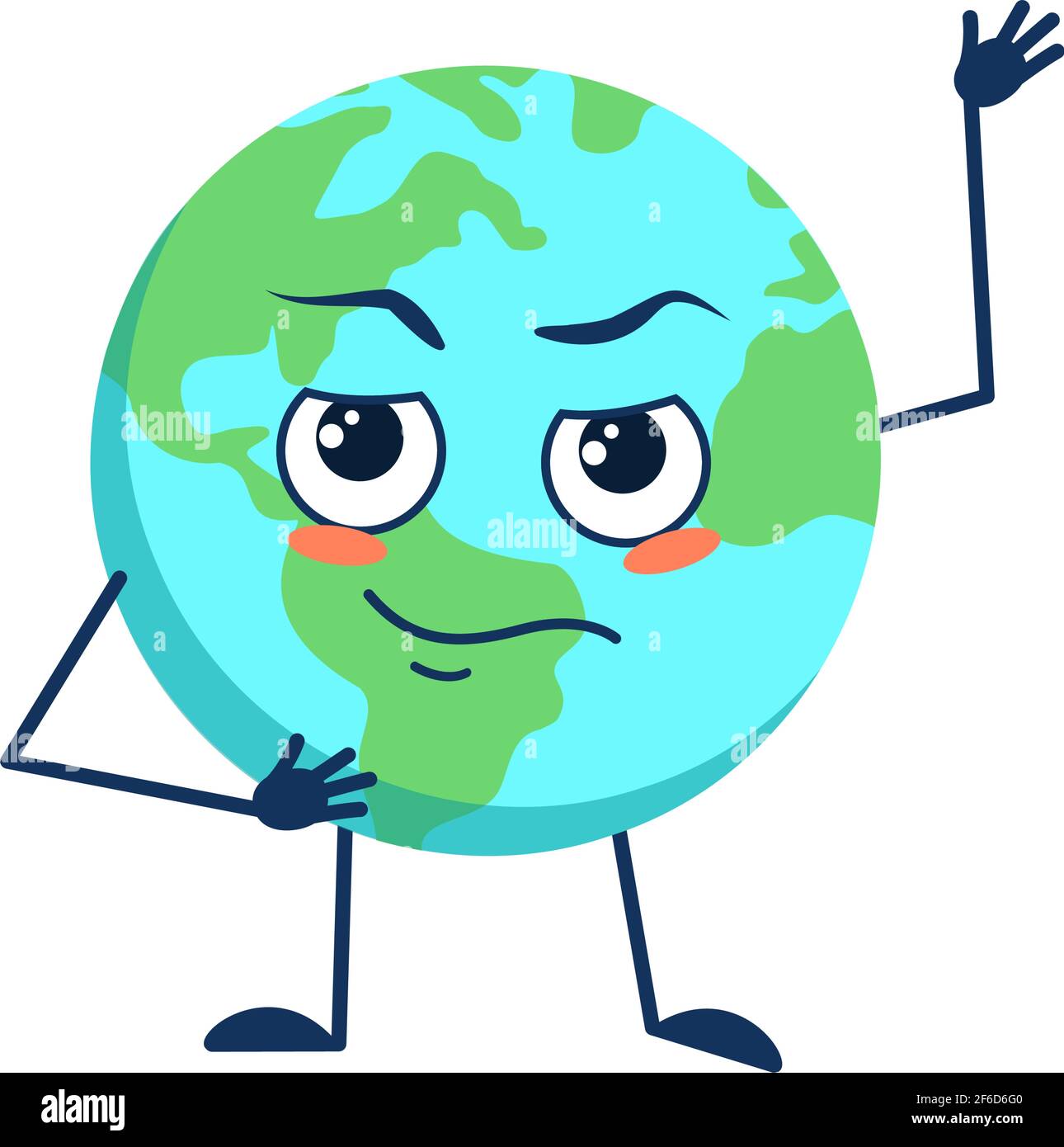 Adorable planète terre caractère avec des émotions dans une panique saisit sa tête, le visage, les bras et les jambes Illustration de Vecteur