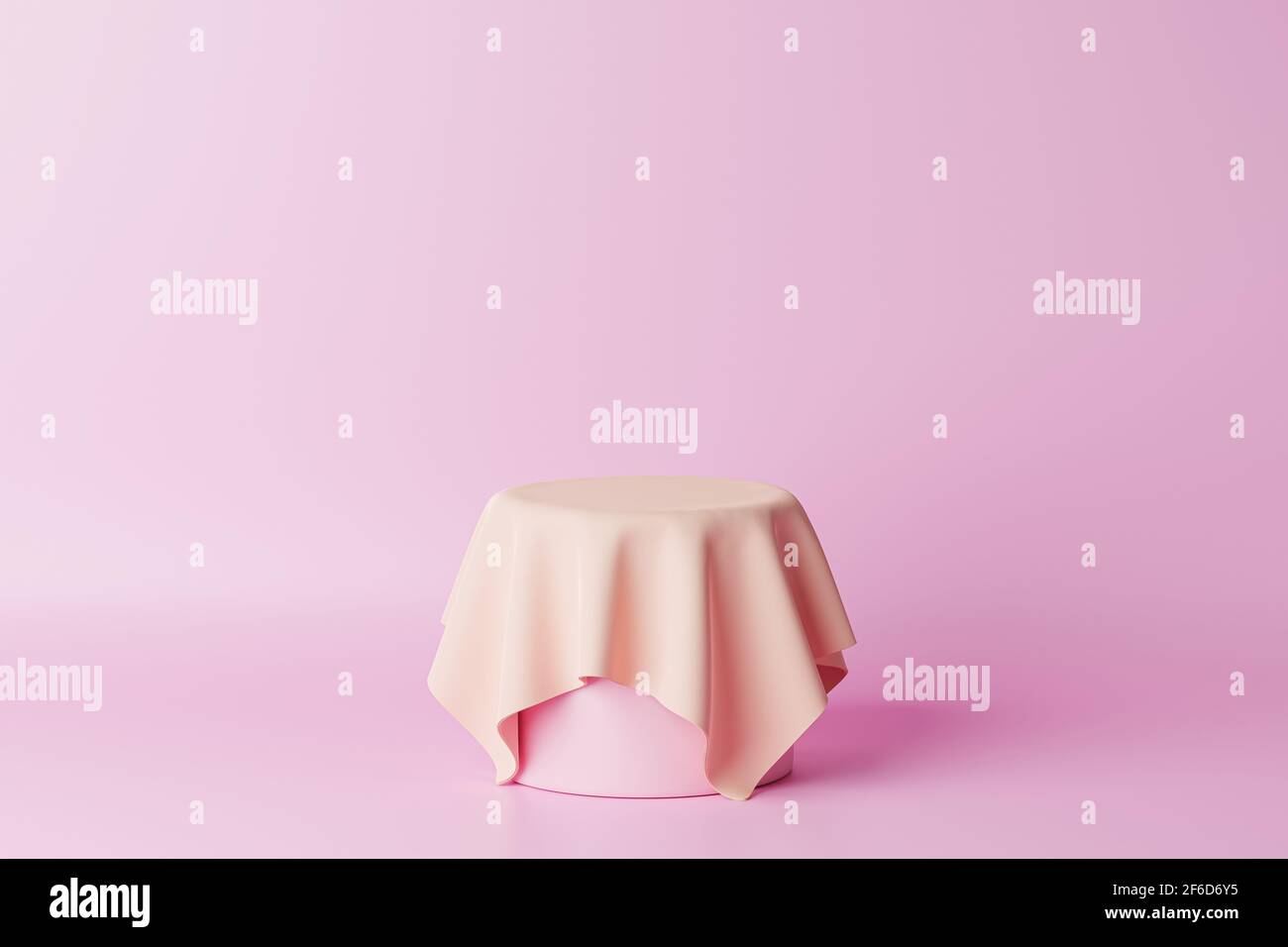 Podium ou piédestal rose pastel pour produits ou publicité avec tissu. Rendu 3D avec un style minimal. Banque D'Images