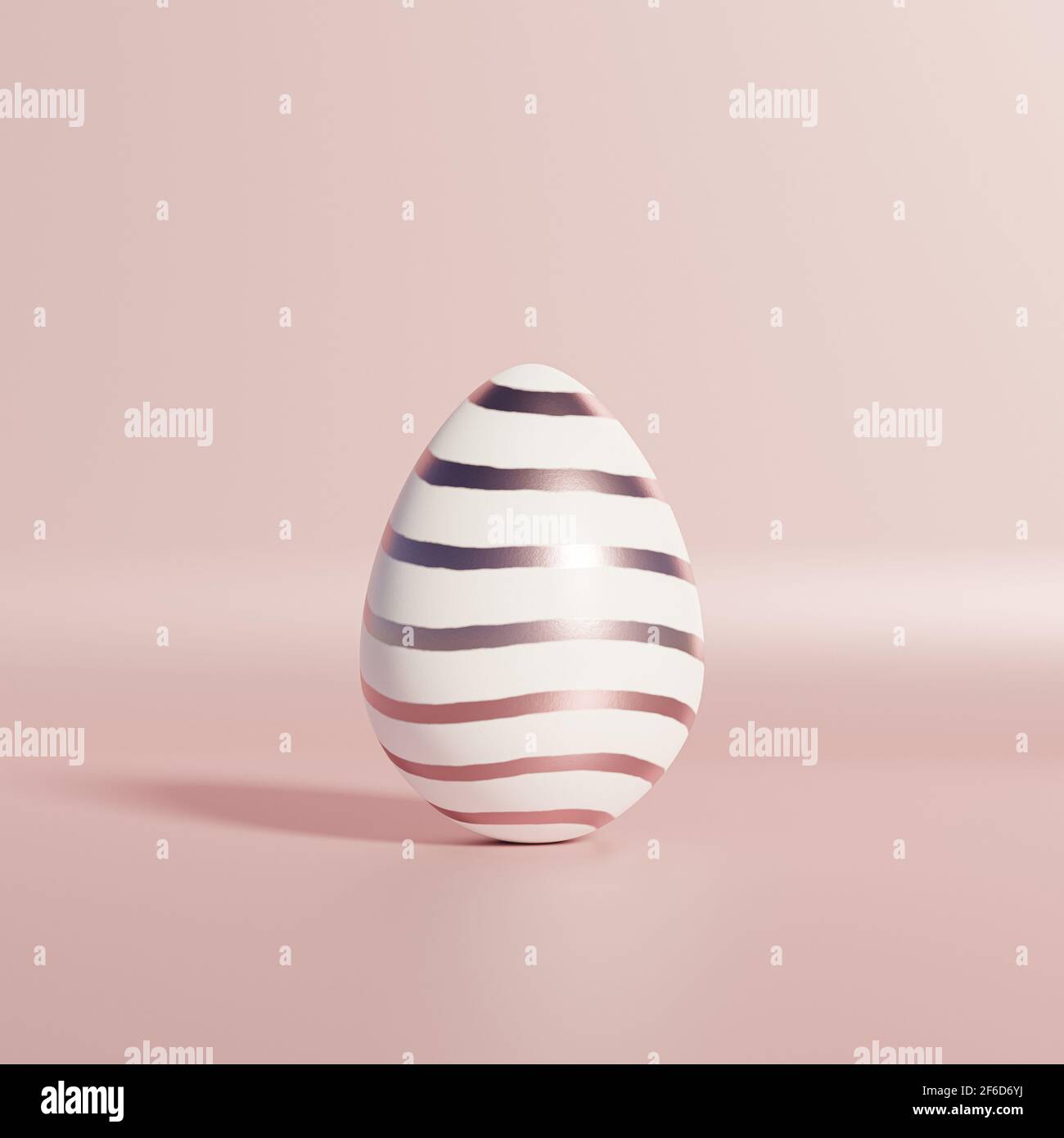 Oeuf blanc de Pâques avec motif à rayures or rose sur fond rose, carte de vacances du printemps avril, rendu d'illustration 3d Banque D'Images