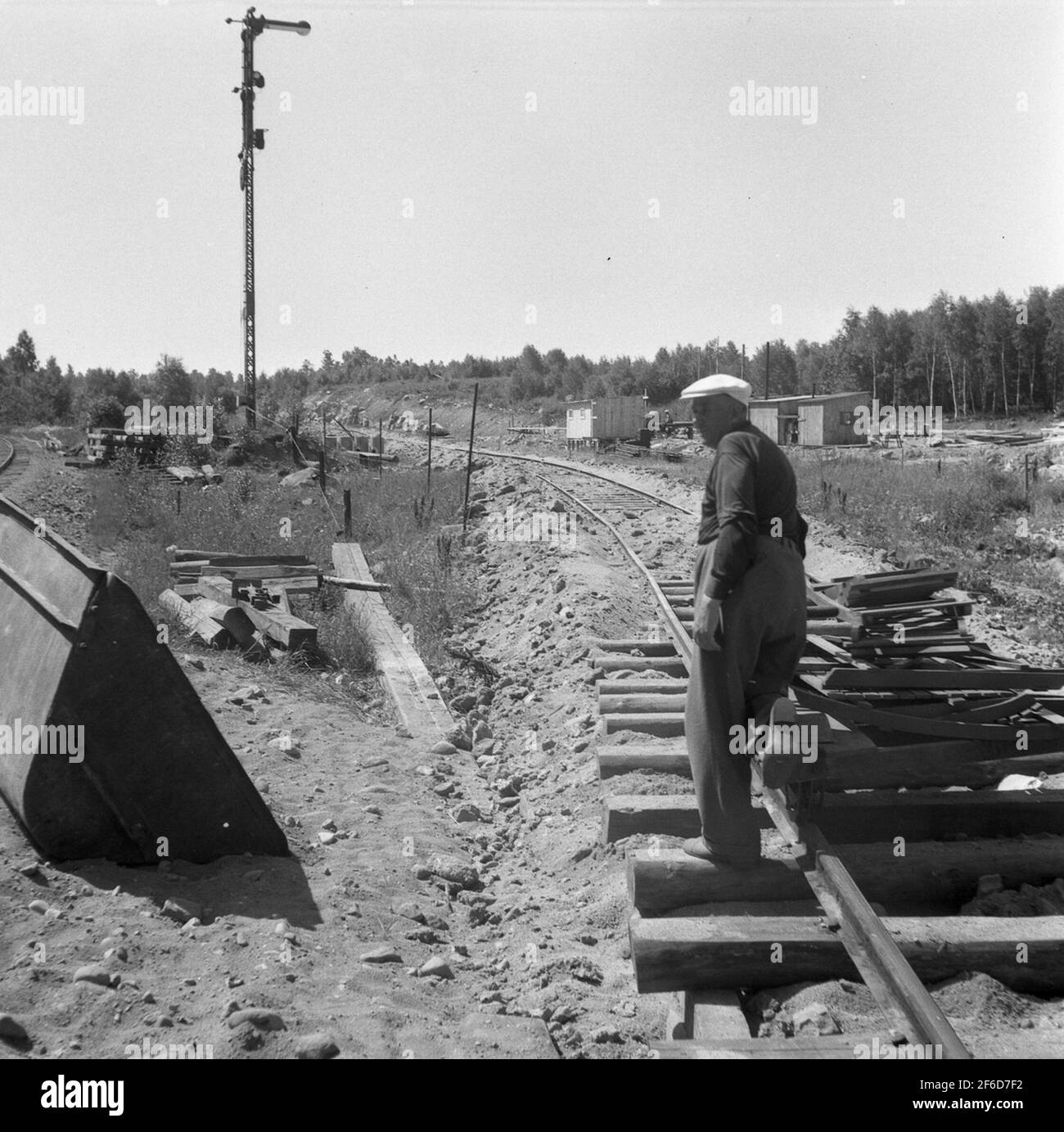 Construction de pistes. Double construction de piste sur la ligne Boxholm Sommen. Banque D'Images
