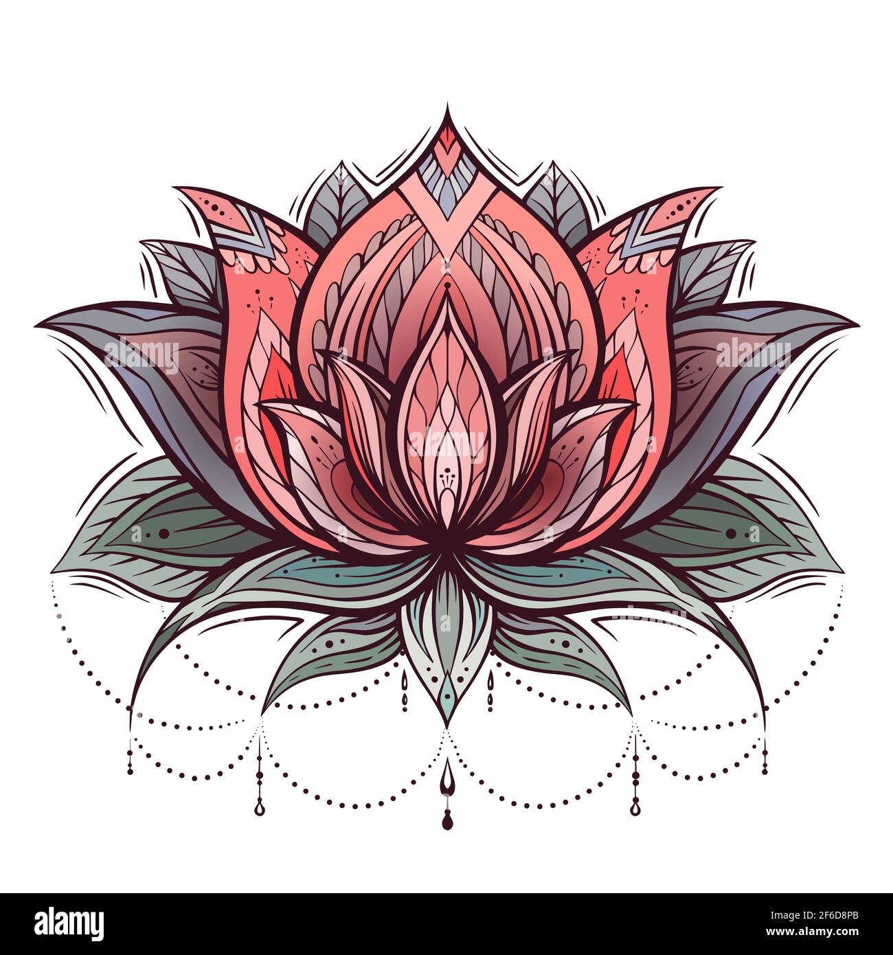 Dessin Colore D Un Lotus Avec Un Motif Boho Nenuphar Aux Perles Et Decoration Tribale Symbole Religieux Naturel Fleur En Forme De Caniche A Motif Vectoriel Avec Folia Image Vectorielle Stock Alamy